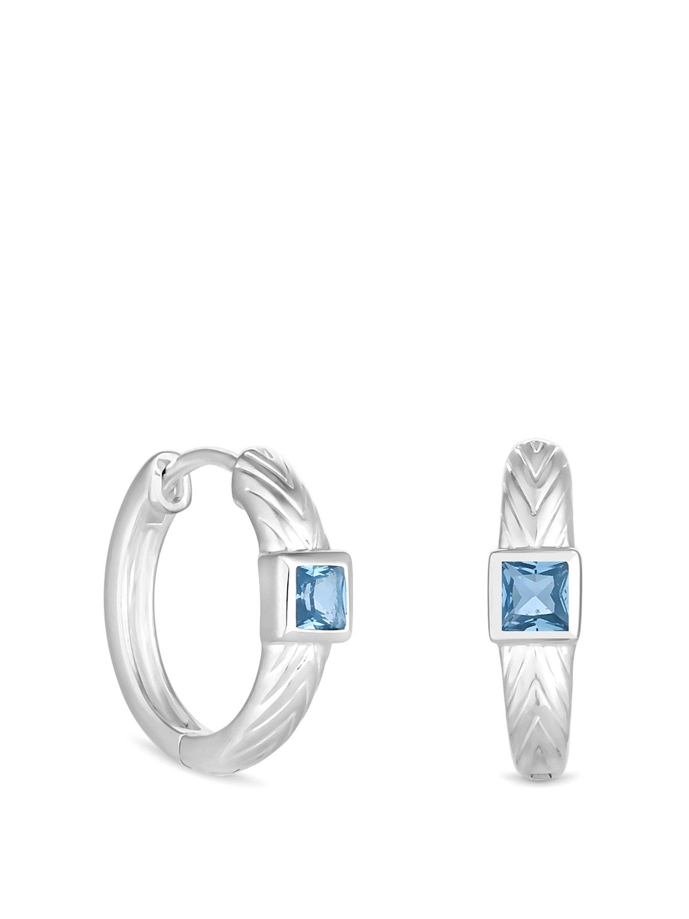 Product photograph of Simply Silver Sterling Silver 925 Blue Spinel Textured Huggie Earrings from very.co.uk