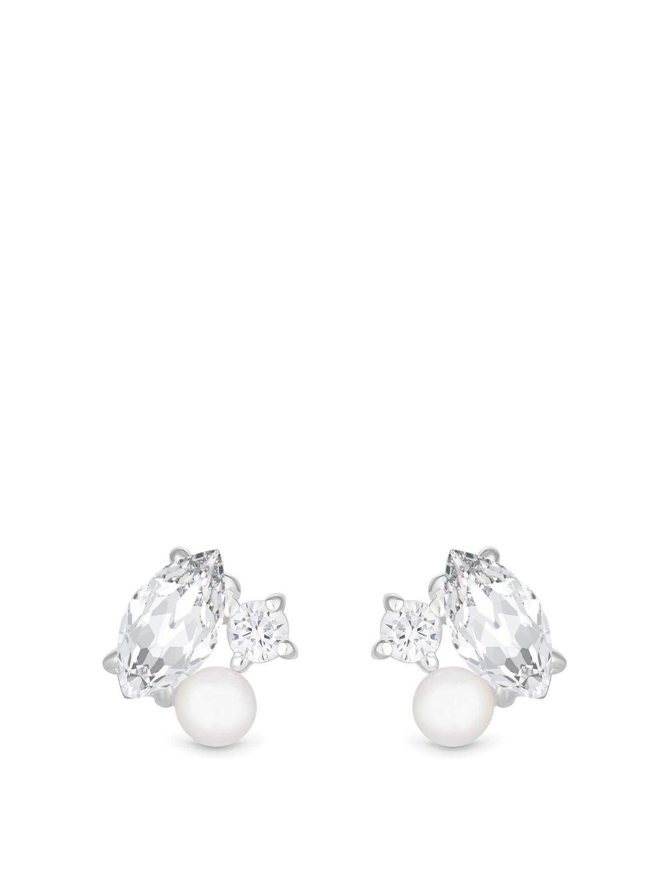 Product photograph of Simply Silver Sterling Silver 925 Cubic Zirconia And Freshwater Pearl Multi Stone Stud Earrings from very.co.uk