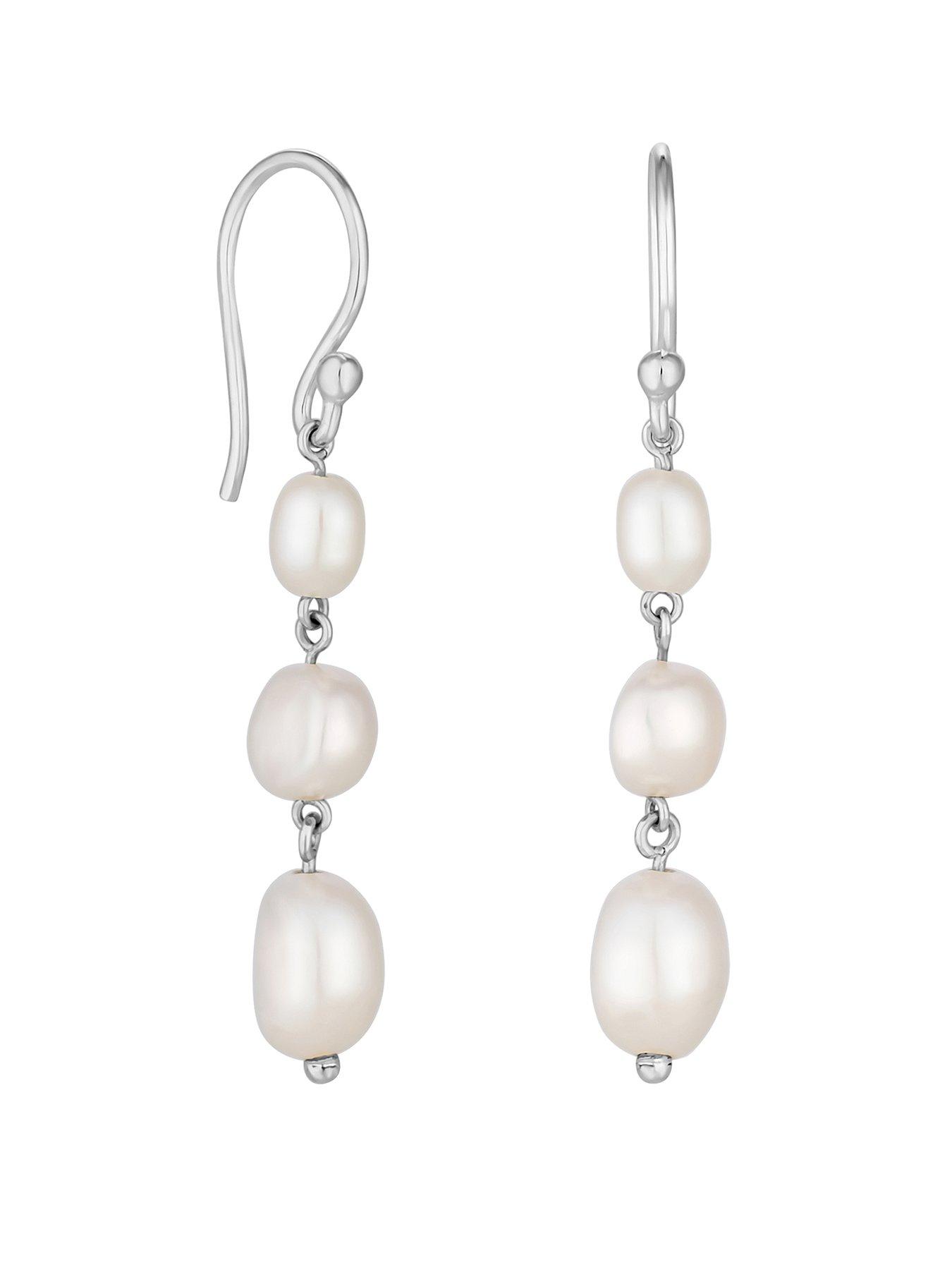 Product photograph of Simply Silver Sterling Silver 925 Freshwater Pearl Drop Earrings from very.co.uk