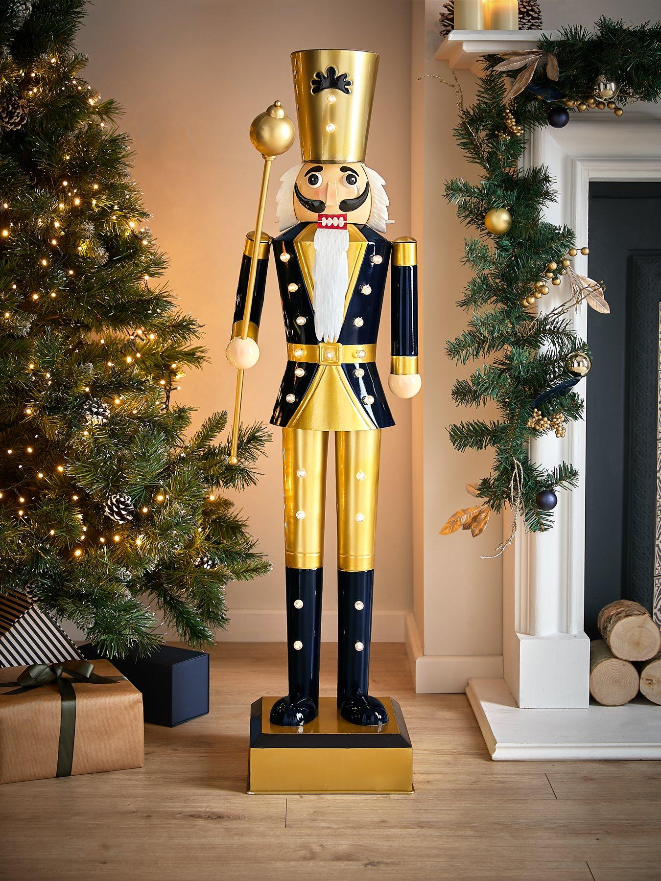 Product photograph of Three Kings 120 Cm Lit Giant Christmas Nutcracker - Navy Gold from very.co.uk