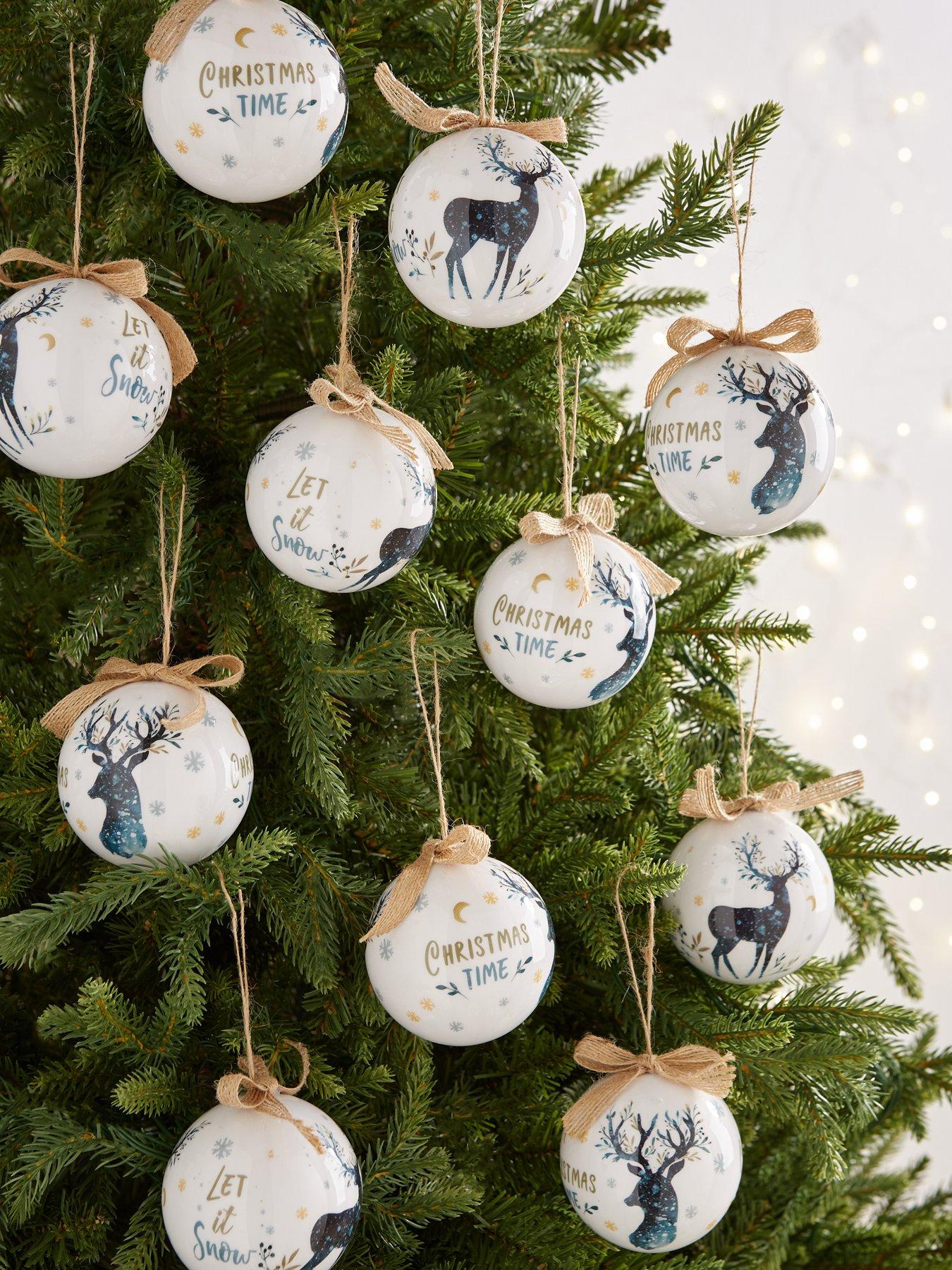 Product photograph of Three Kings Set Of 14 Vintage Stag Decoupage Baubles from very.co.uk