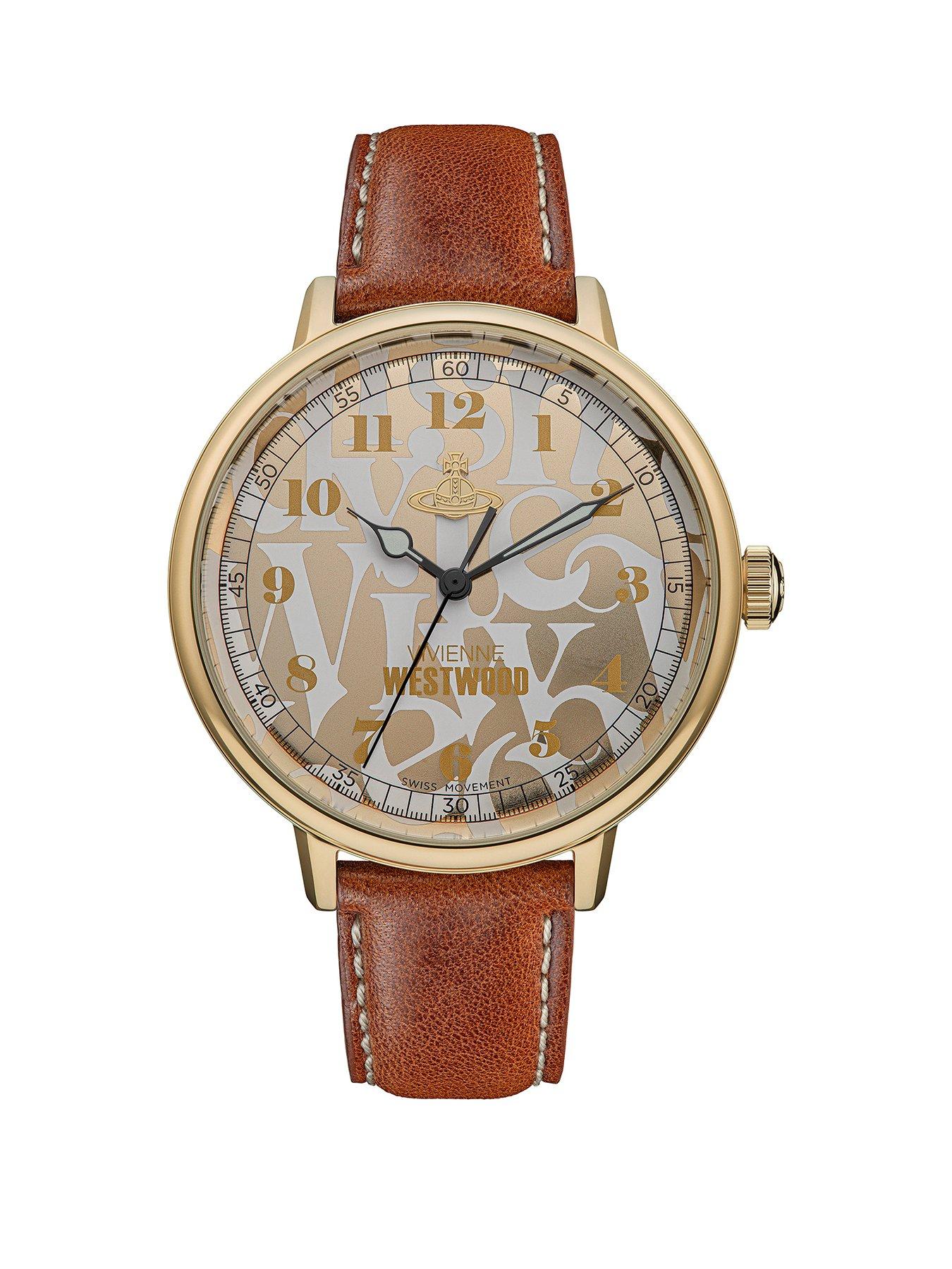 Product photograph of Vivienne Westwood Cavendish Ladies Quartz Watch With Pale Gold Mirror Effect Dial And Brown Leather Strap from very.co.uk