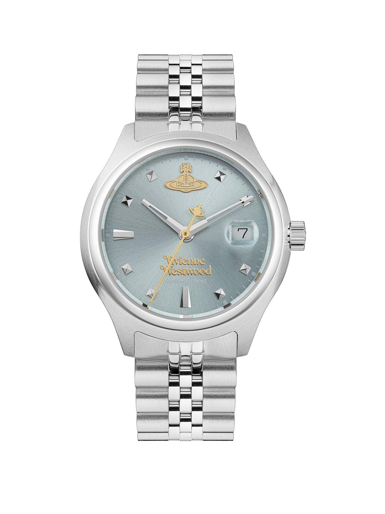 Product photograph of Vivienne Westwood Little Camberwell Quartz Watch With Light Blue Dial And Stainless Steel Bracelet from very.co.uk