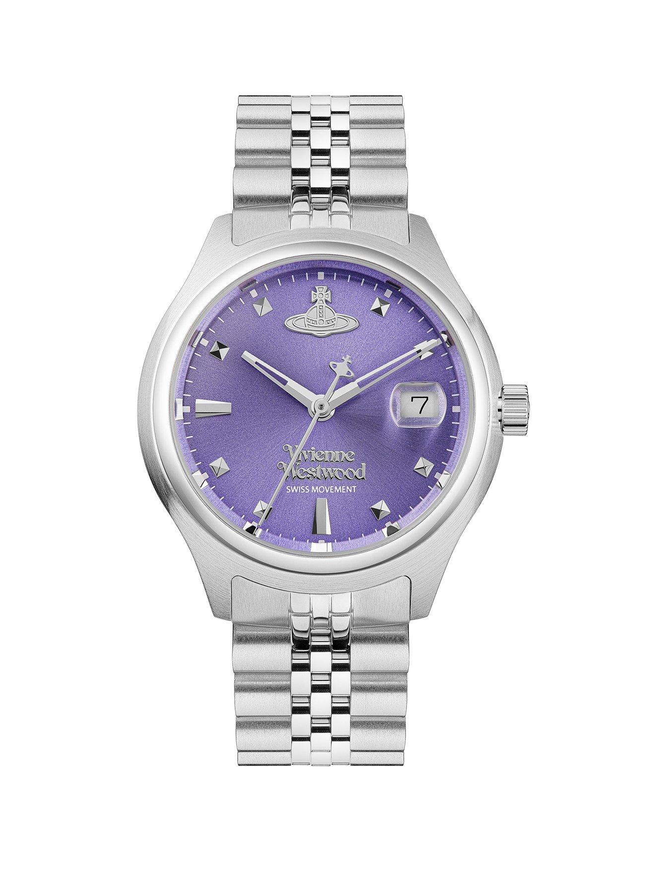 Product photograph of Vivienne Westwood Little Camberwell Quartz Watch With Purple Dial And Stainless Steel Bracelet from very.co.uk