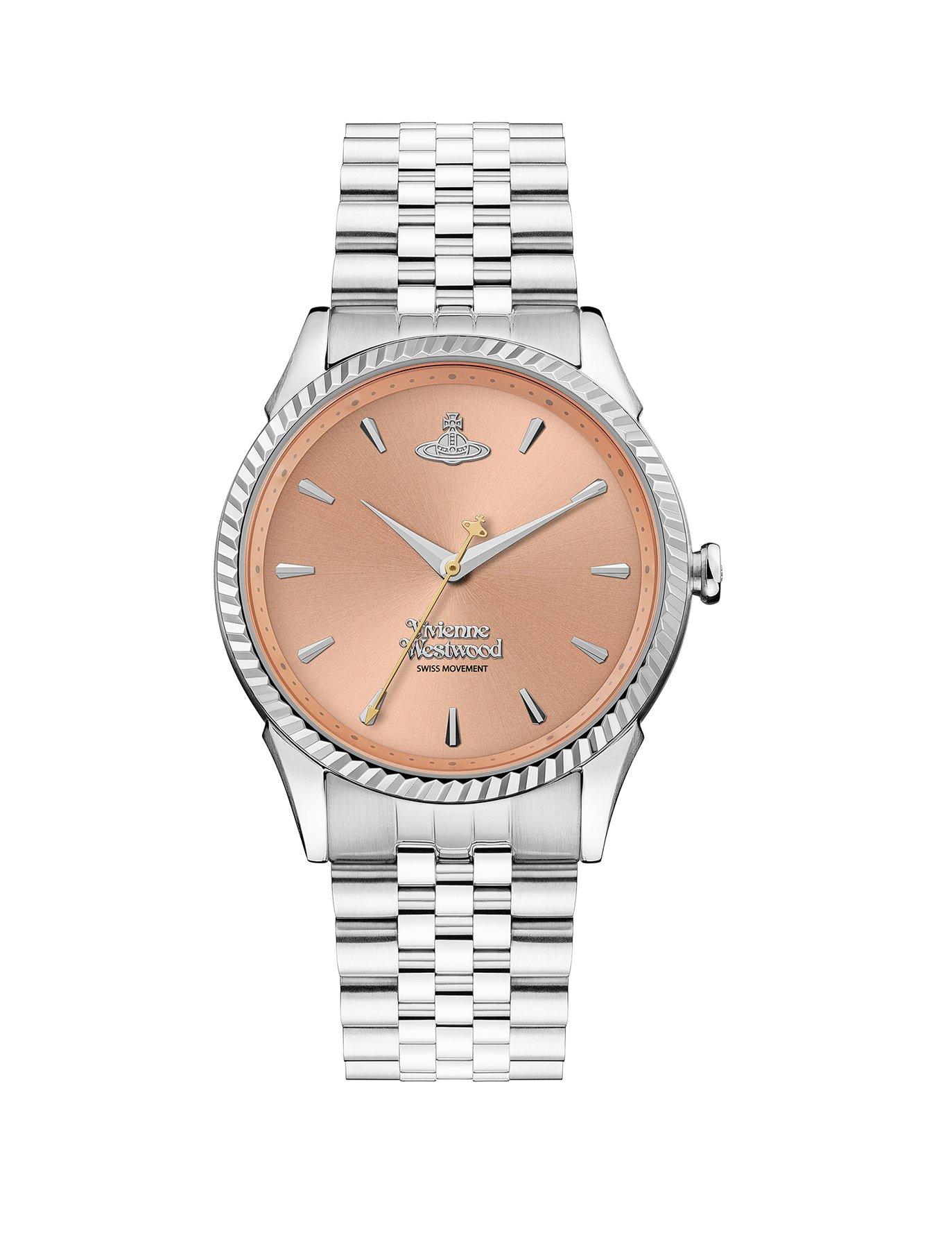 Product photograph of Vivienne Westwood Seymour Ladies Quartz Watch With Peach Dial Amp Stainless Steel Bracelet from very.co.uk