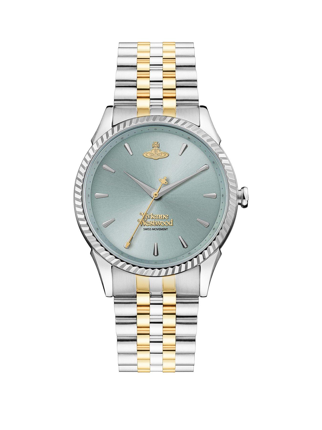 Product photograph of Vivienne Westwood Seymour Ladies Quartz Watch With Light Blue Dial Amp Two Tone Stainless Steel Bracelet from very.co.uk