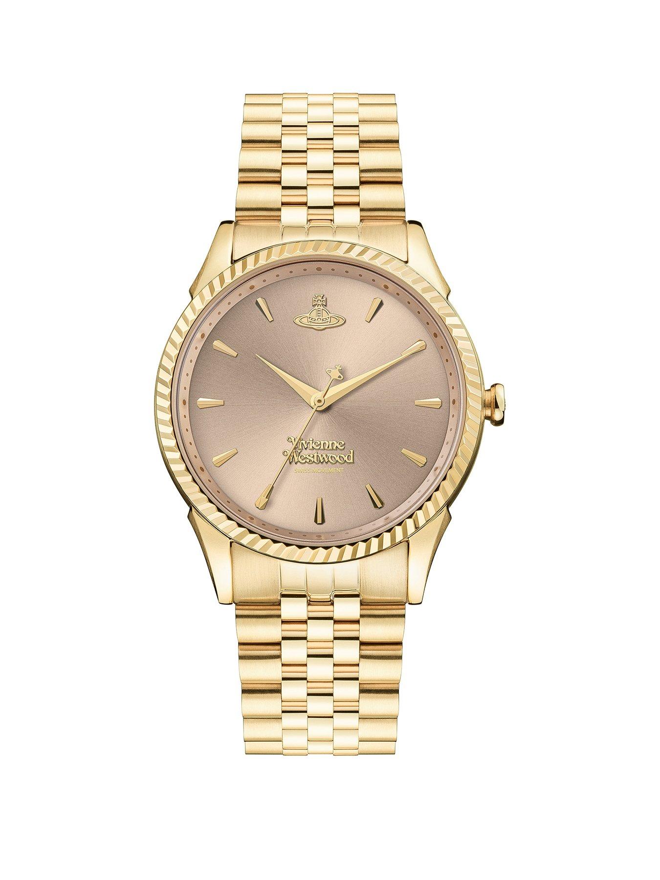 Product photograph of Vivienne Westwood Seymour Ladies Quartz Watch With Pink Dial Amp Gold Stainless Steel Bracelet from very.co.uk