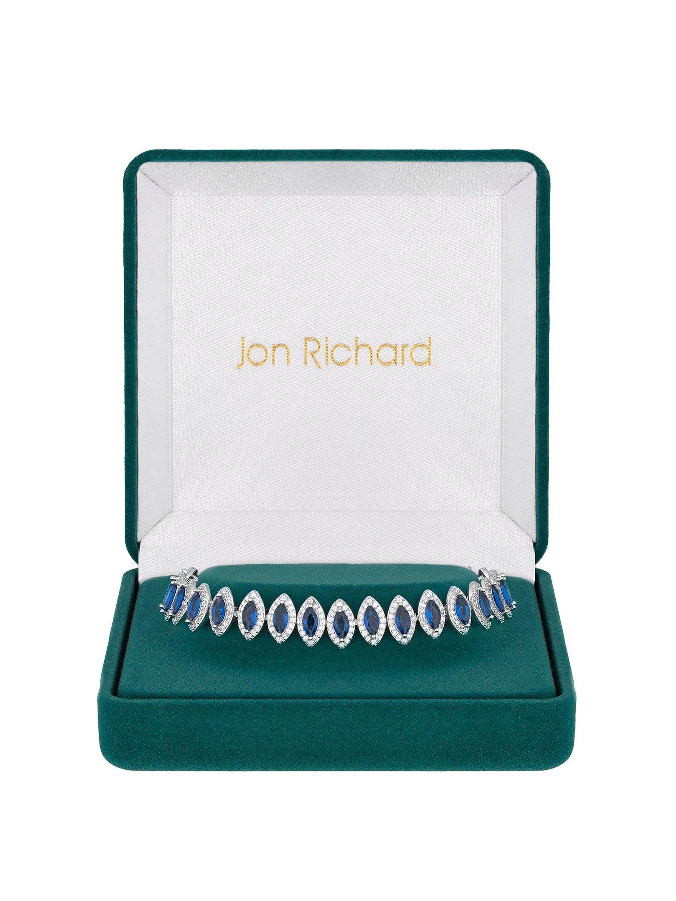 Product photograph of Jon Richard Rhodium Plated Blue Navette Bracelet - Gift Boxed from very.co.uk