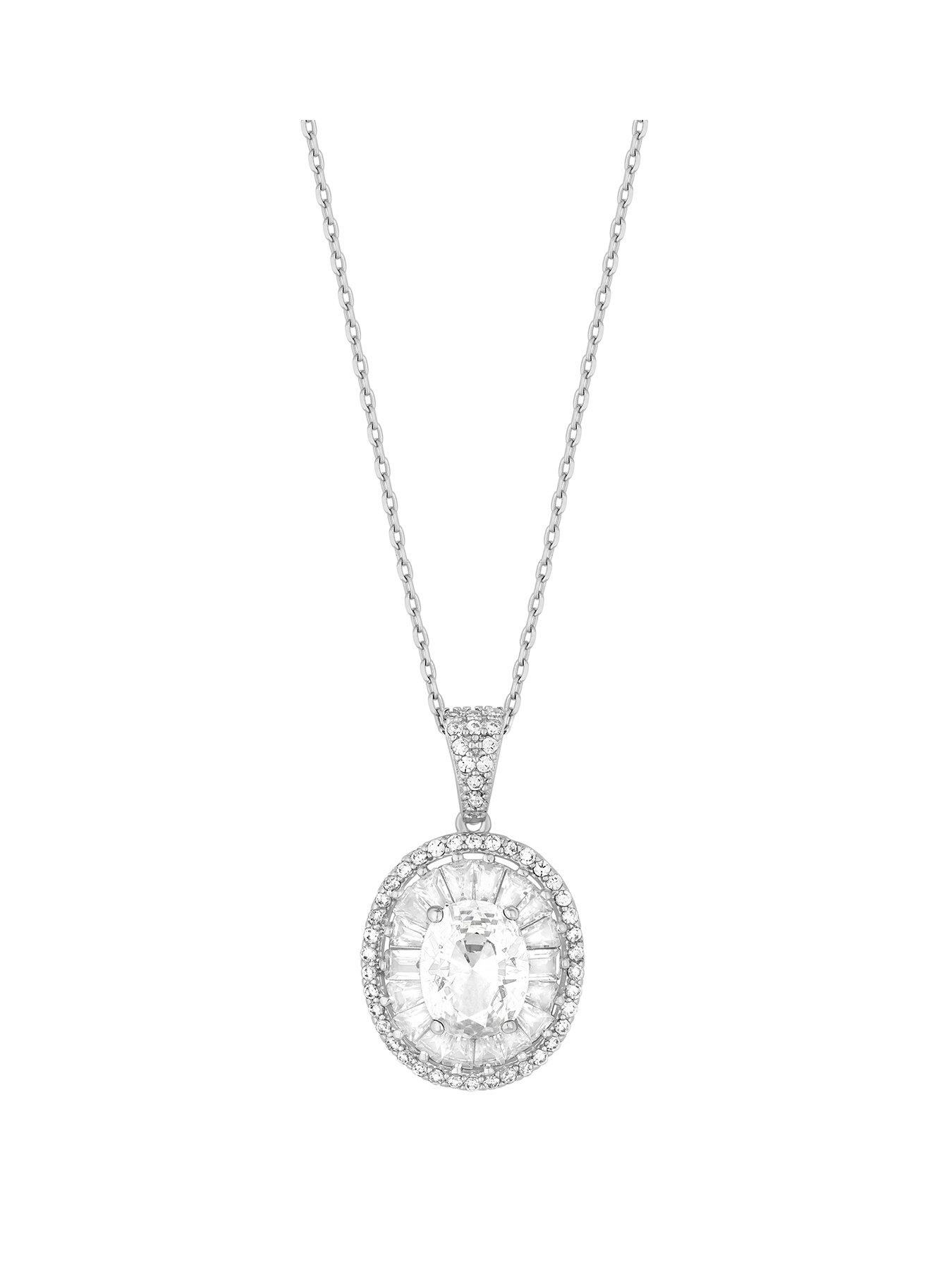 Product photograph of Jon Richard Rhodium Plated Cubic Zirconia Statement Crystal Pendant Necklace from very.co.uk