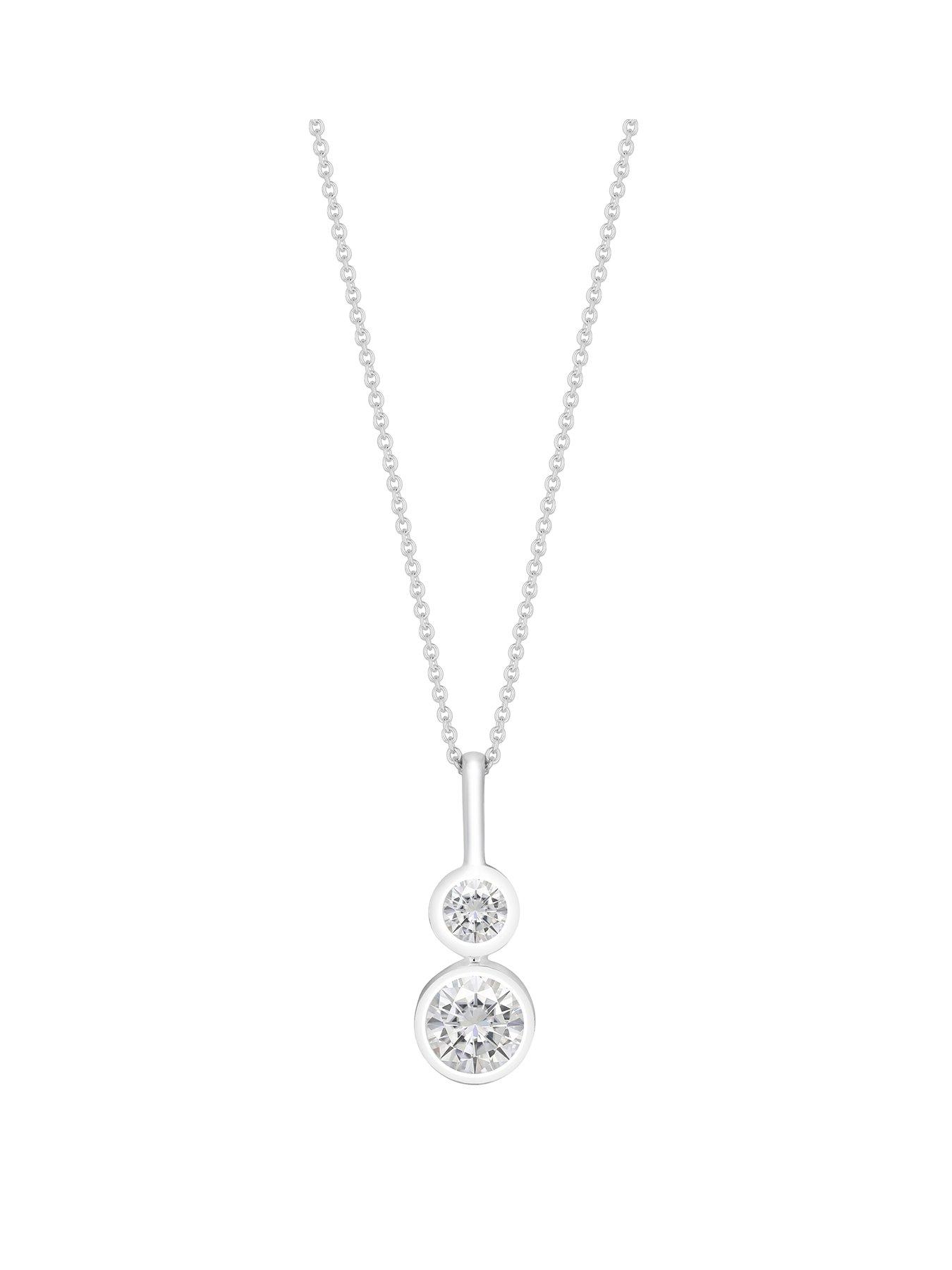 Product photograph of Simply Silver Sterling Silver 925 Fine Double Drop Cubic Zirconia Pendant Necklace from very.co.uk