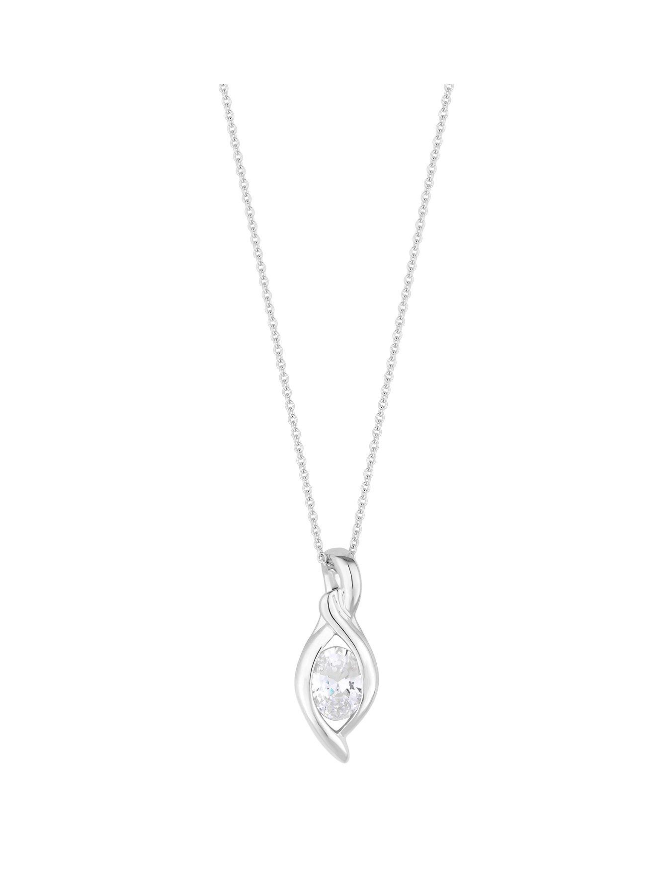 Product photograph of Simply Silver Sterling Silver 925 Cubic Zirconia Navette Pendant Necklace from very.co.uk