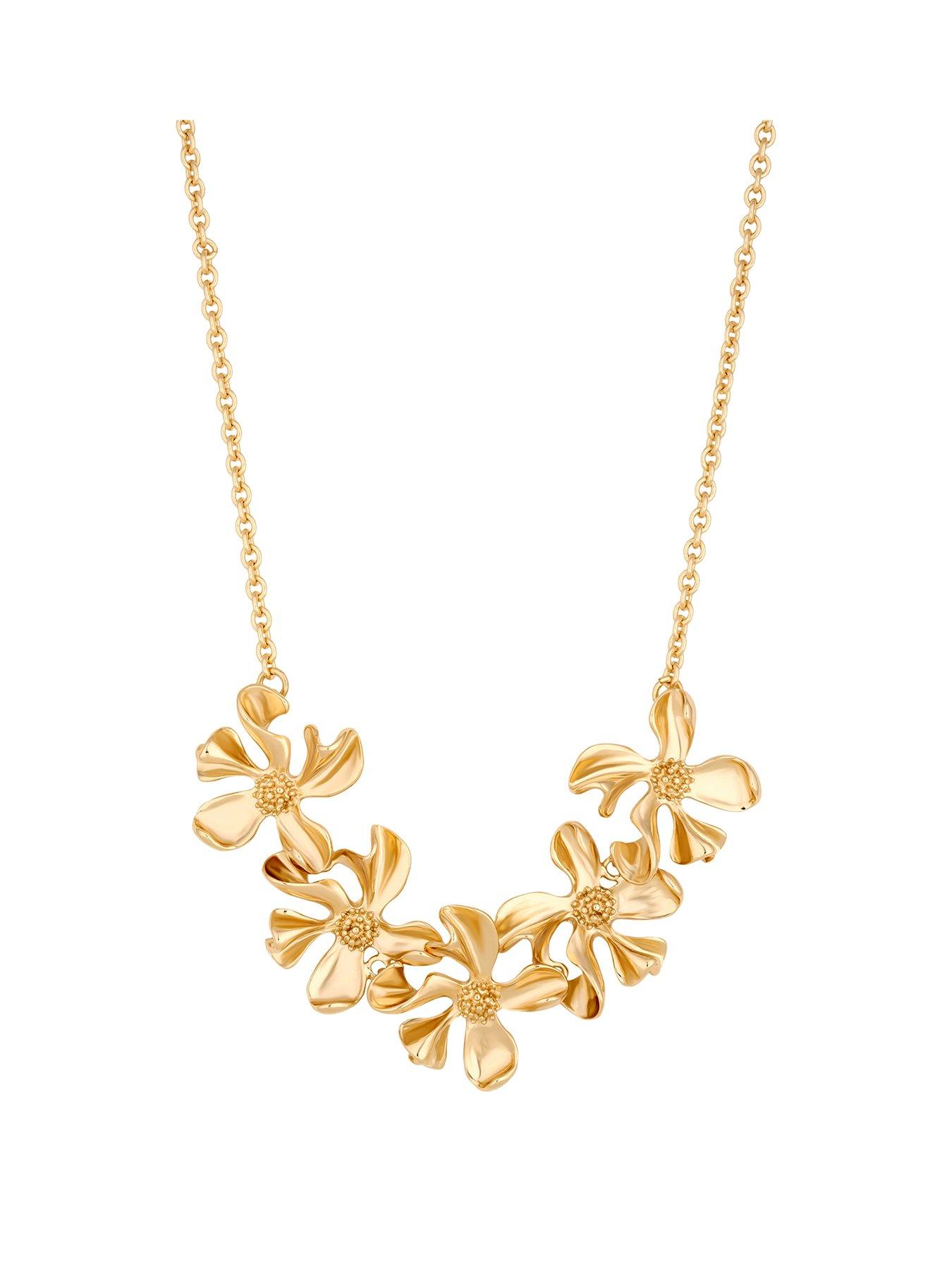 Product photograph of Mood Gold Polished Dipped Flower Graduated Collar Necklace from very.co.uk