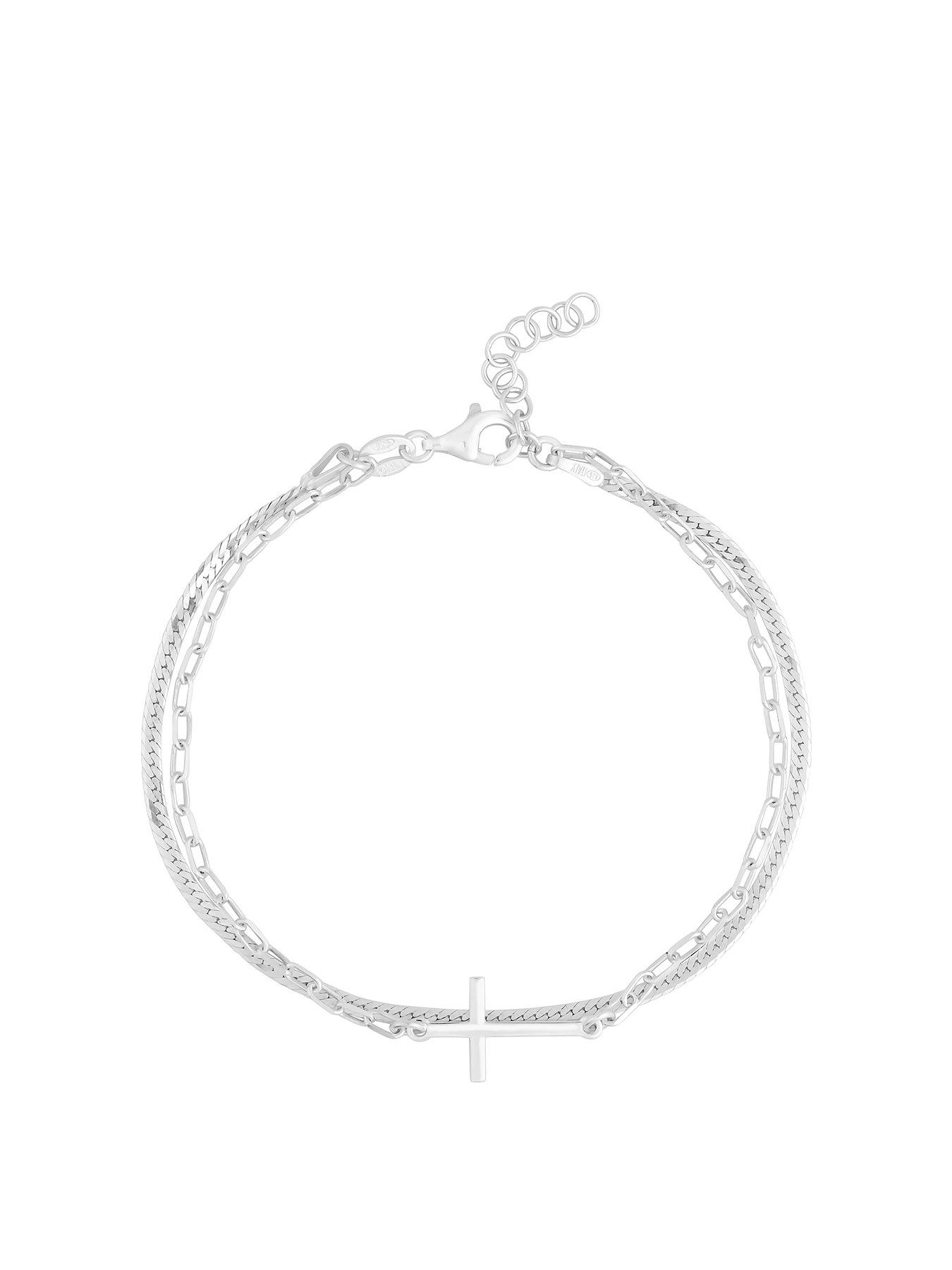 Product photograph of Simply Silver Sterling Silver 925 Double Row Cross Bracelet from very.co.uk