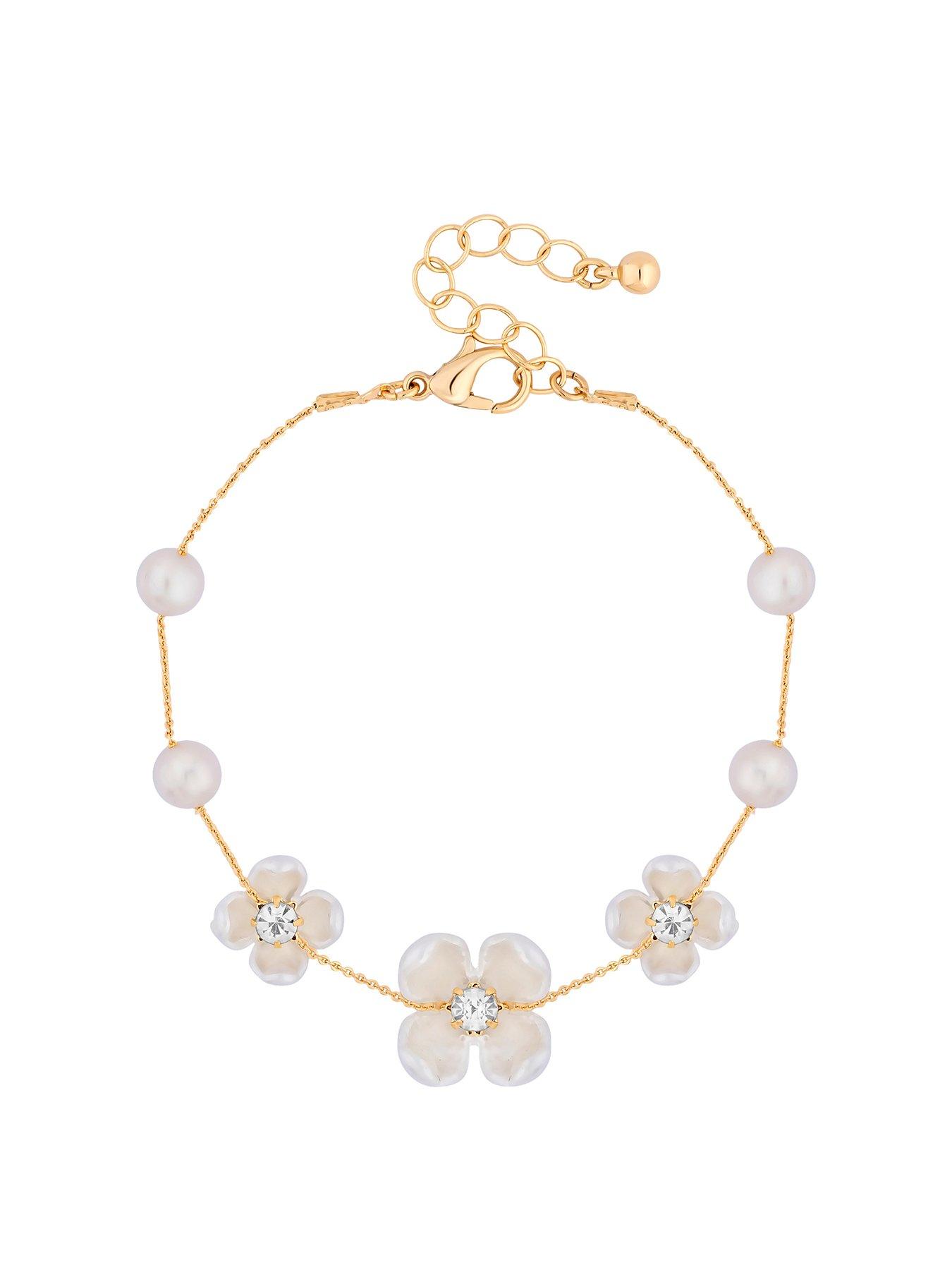 Product photograph of Jon Richard Gold Plated White Floral And Freshwater Pearl Bracelet from very.co.uk