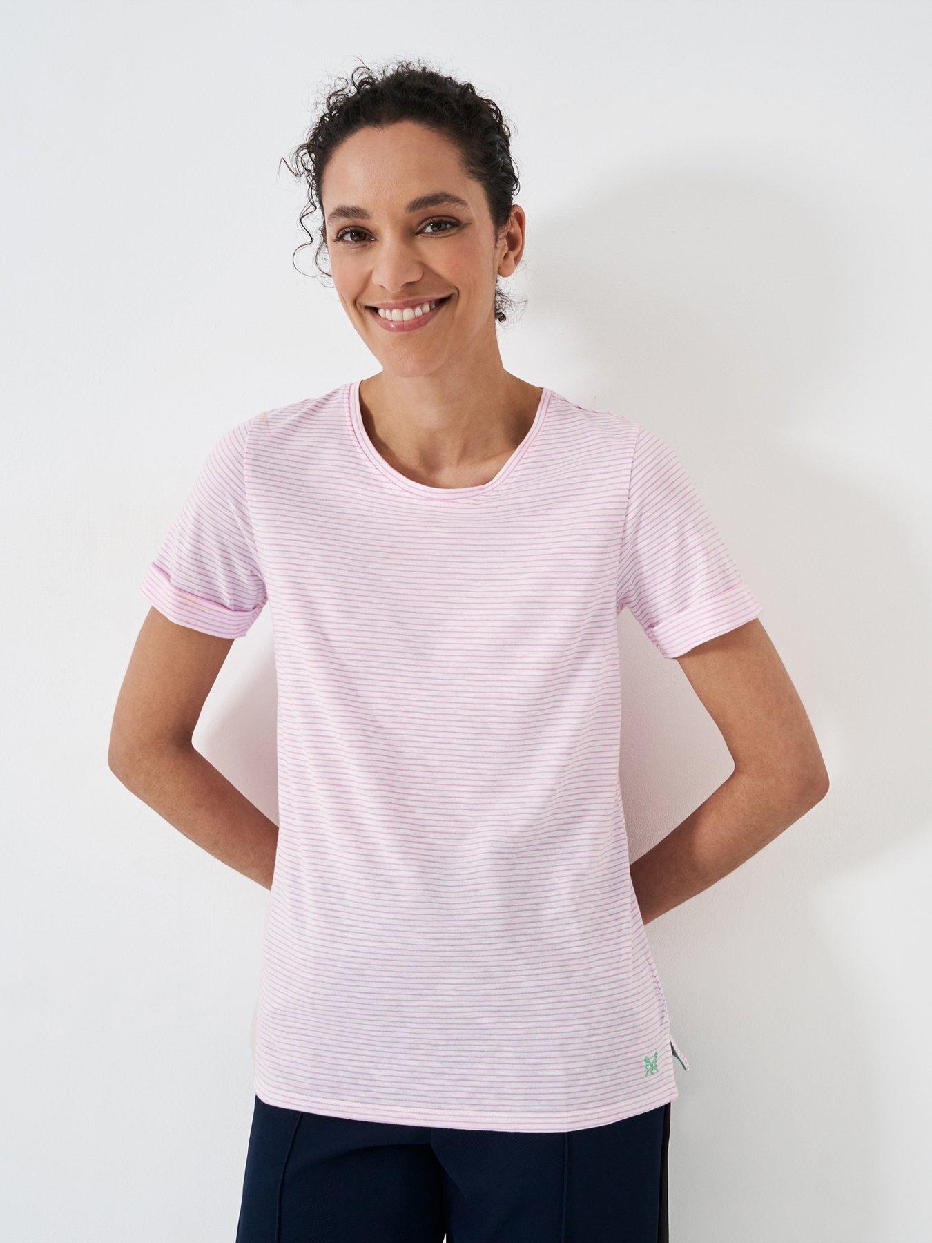 Crew Clothing Striped Crew Neck Slub T-shirt - White | Very.co.uk