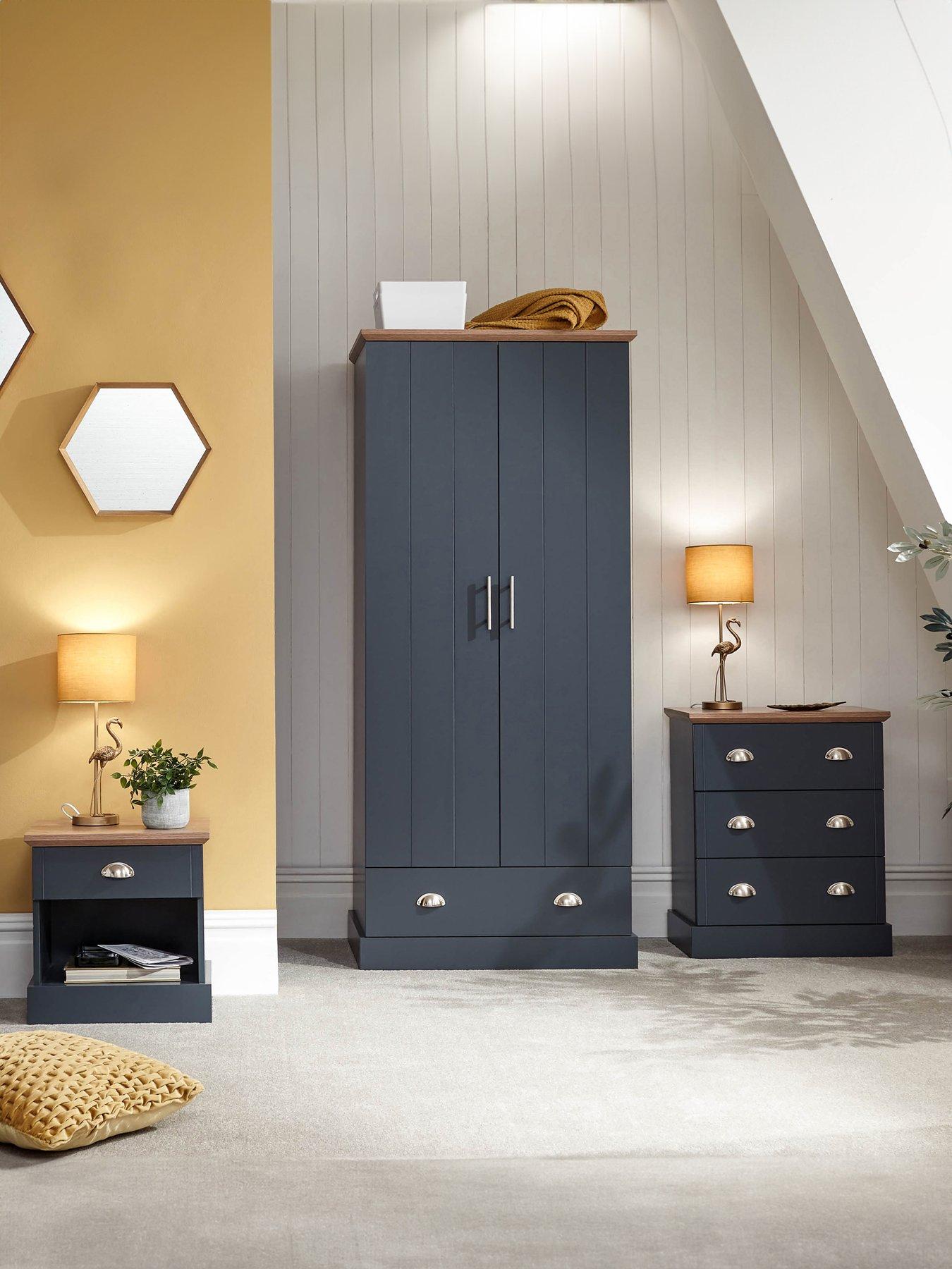 Image 1 of 5 of GFW Kendal 3 Piece Package - 2 Door, 1 Drawer&nbsp;Wardrobe, 3 Drawer Chest and 1 Drawer Bedside Chest