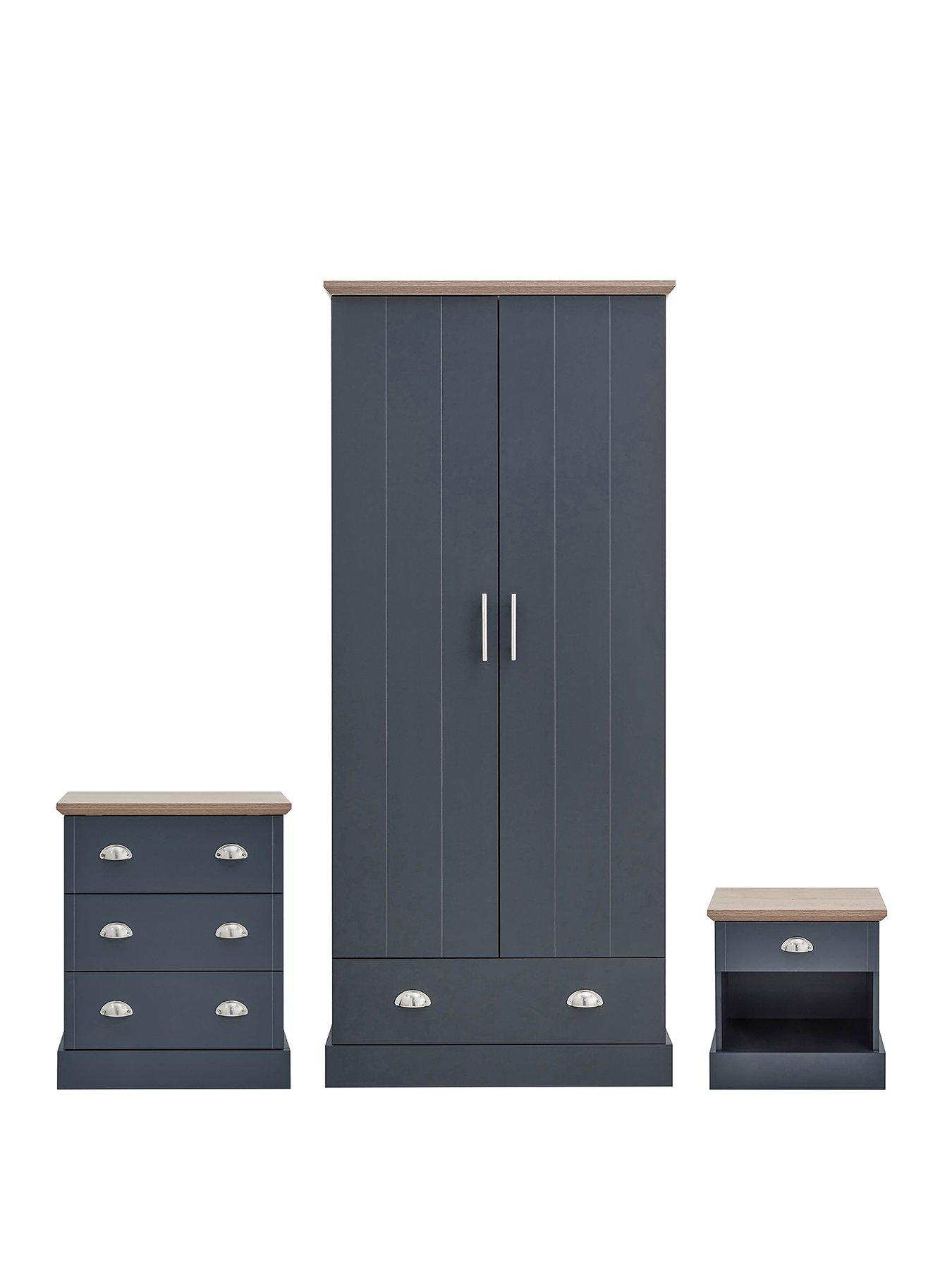 Image 2 of 5 of GFW Kendal 3 Piece Package - 2 Door, 1 Drawer&nbsp;Wardrobe, 3 Drawer Chest and 1 Drawer Bedside Chest
