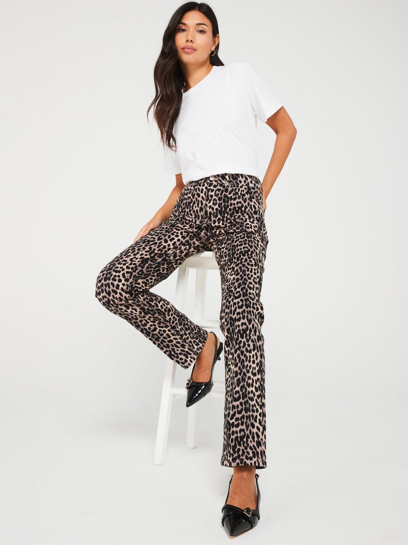 undefined Straight Leg Leopard Print Jean - Black