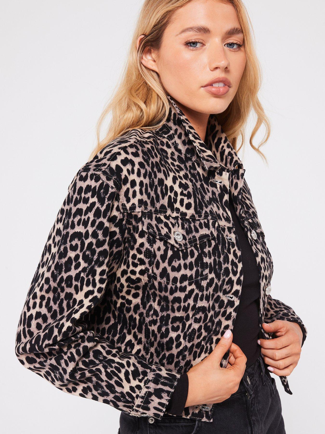 Leopard Print Denim Jacket Black