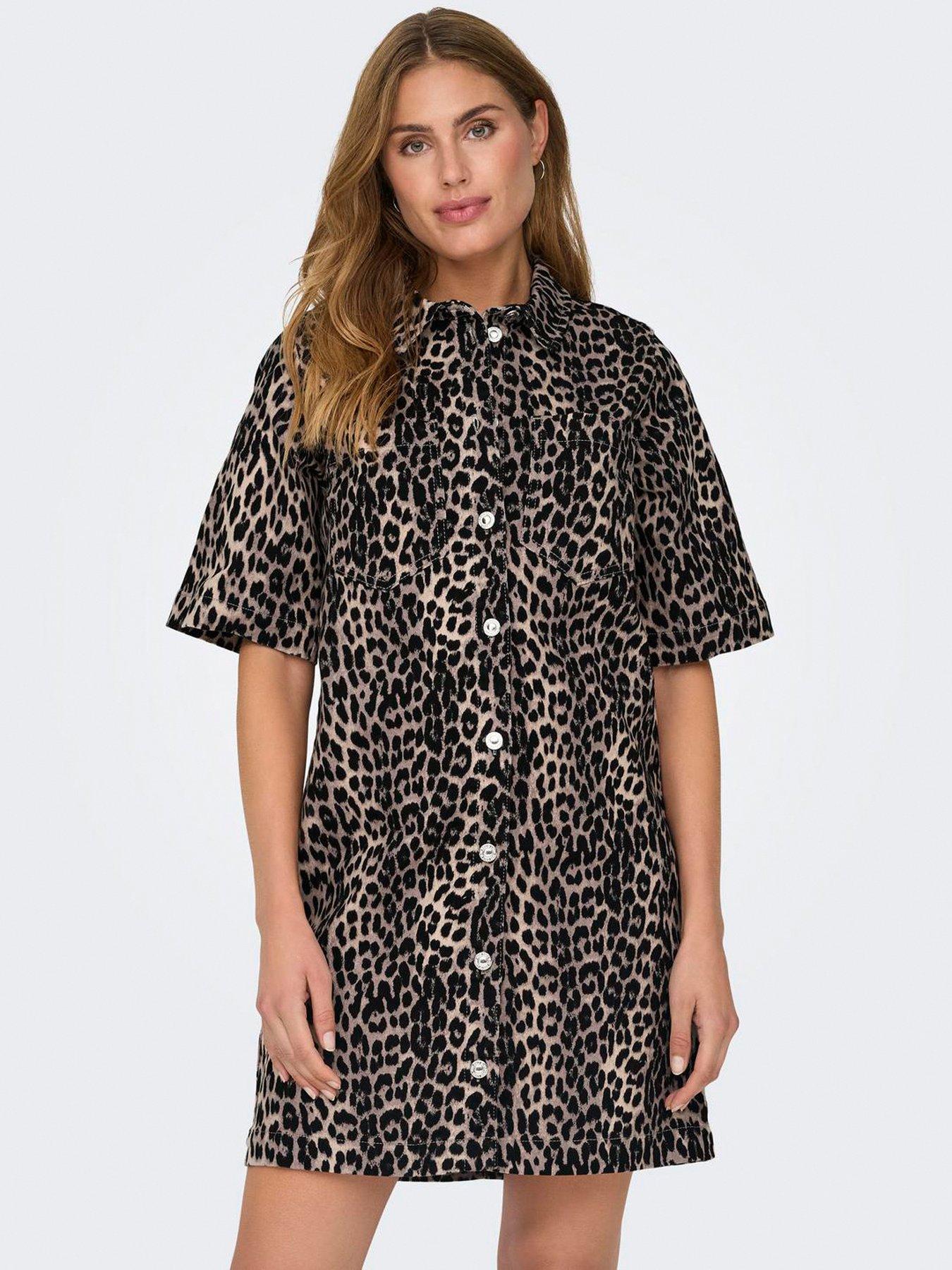 undefined Leopard Print Denim Mini Dress - Black