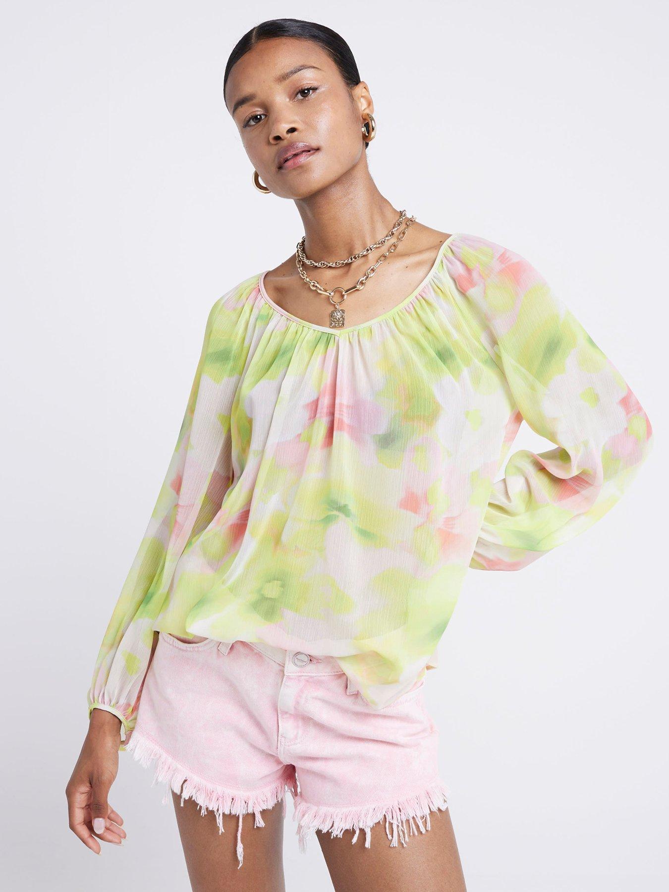 Floral Peasant Blouse Bright Green