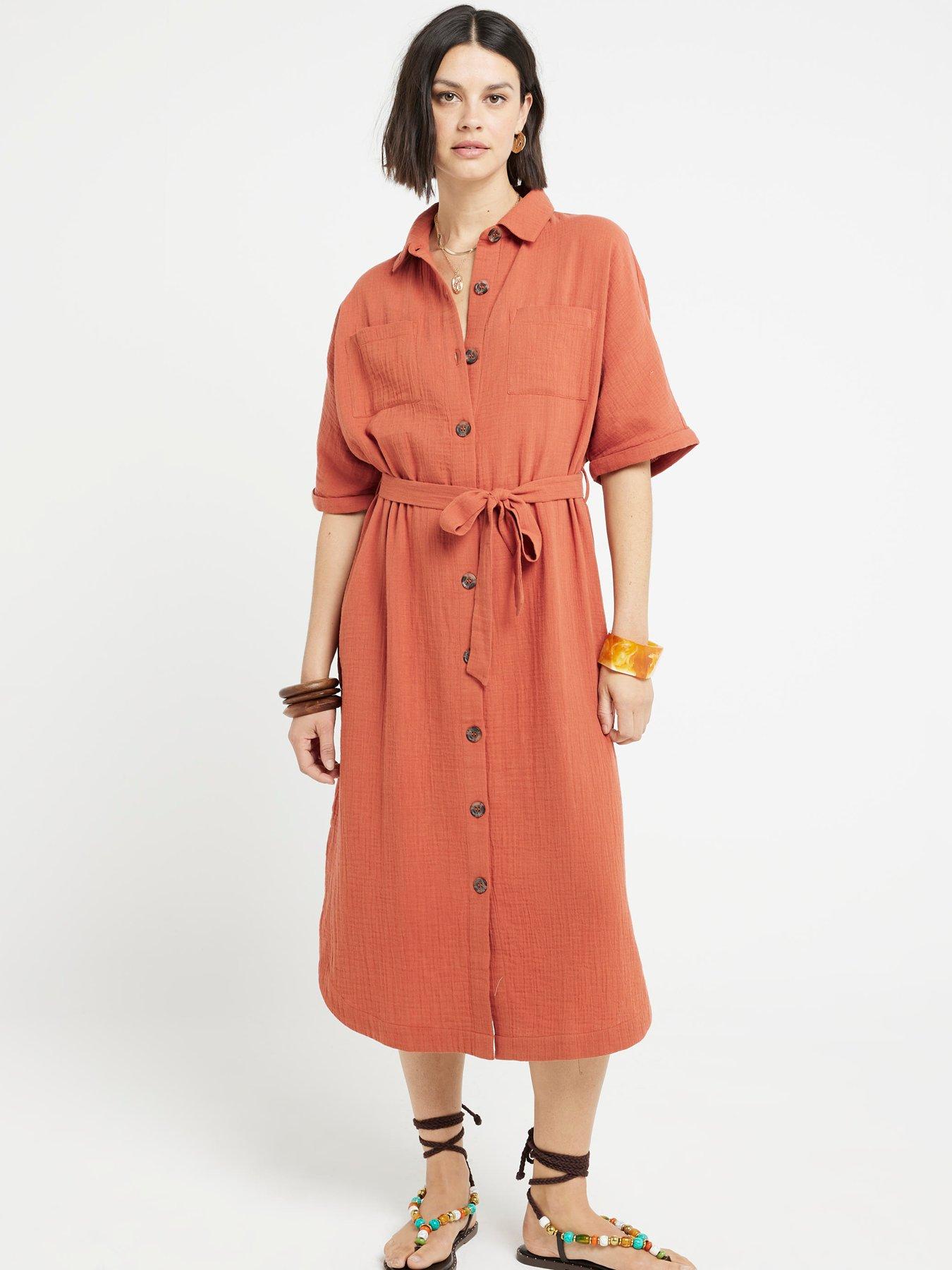 River Island Longline Shirt Dress - Rust | Very.co.uk