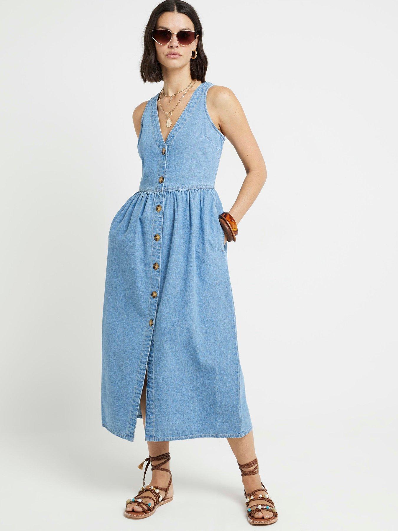 River Island Denim Midi Dress - Medium Denim | Very.co.uk