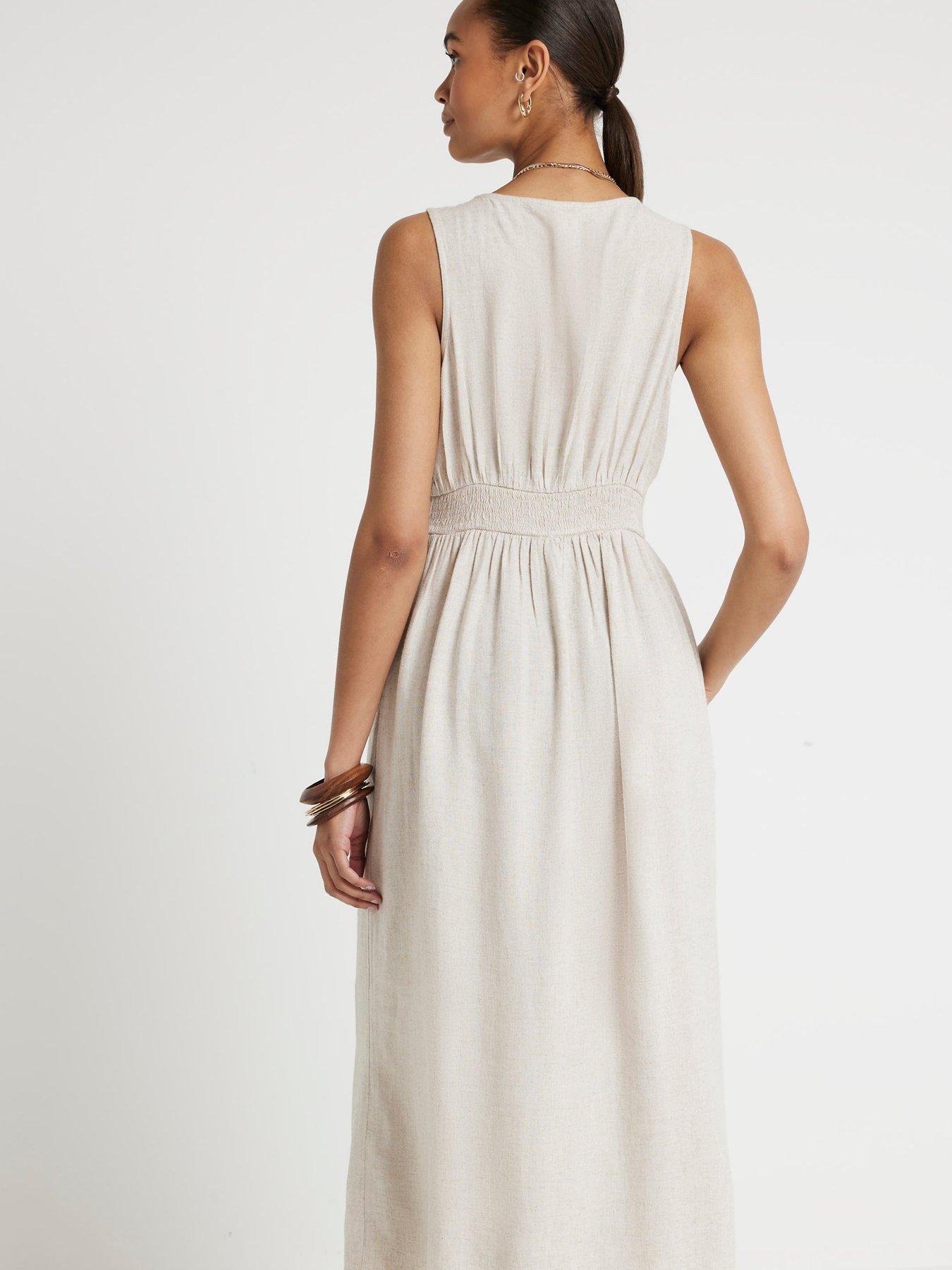 River Island Linen Cutwork Midi Dress - Beige | Very.co.uk