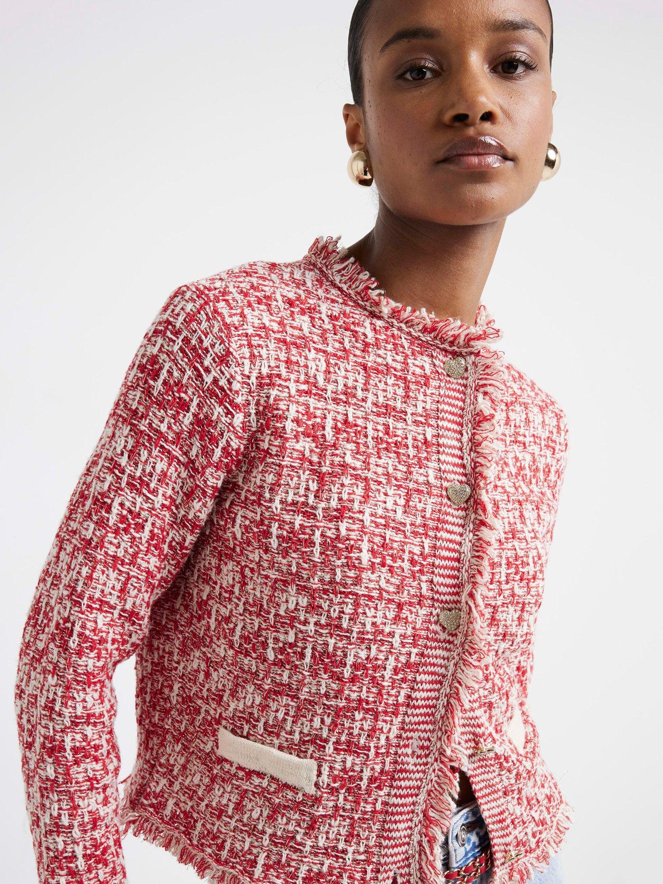 river island boucle trophy cardigan - red, red, size l, women