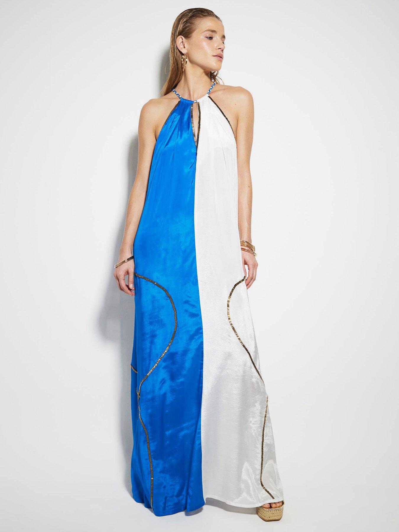 undefined Colour Block Halterneck Maxi Dress - Blue