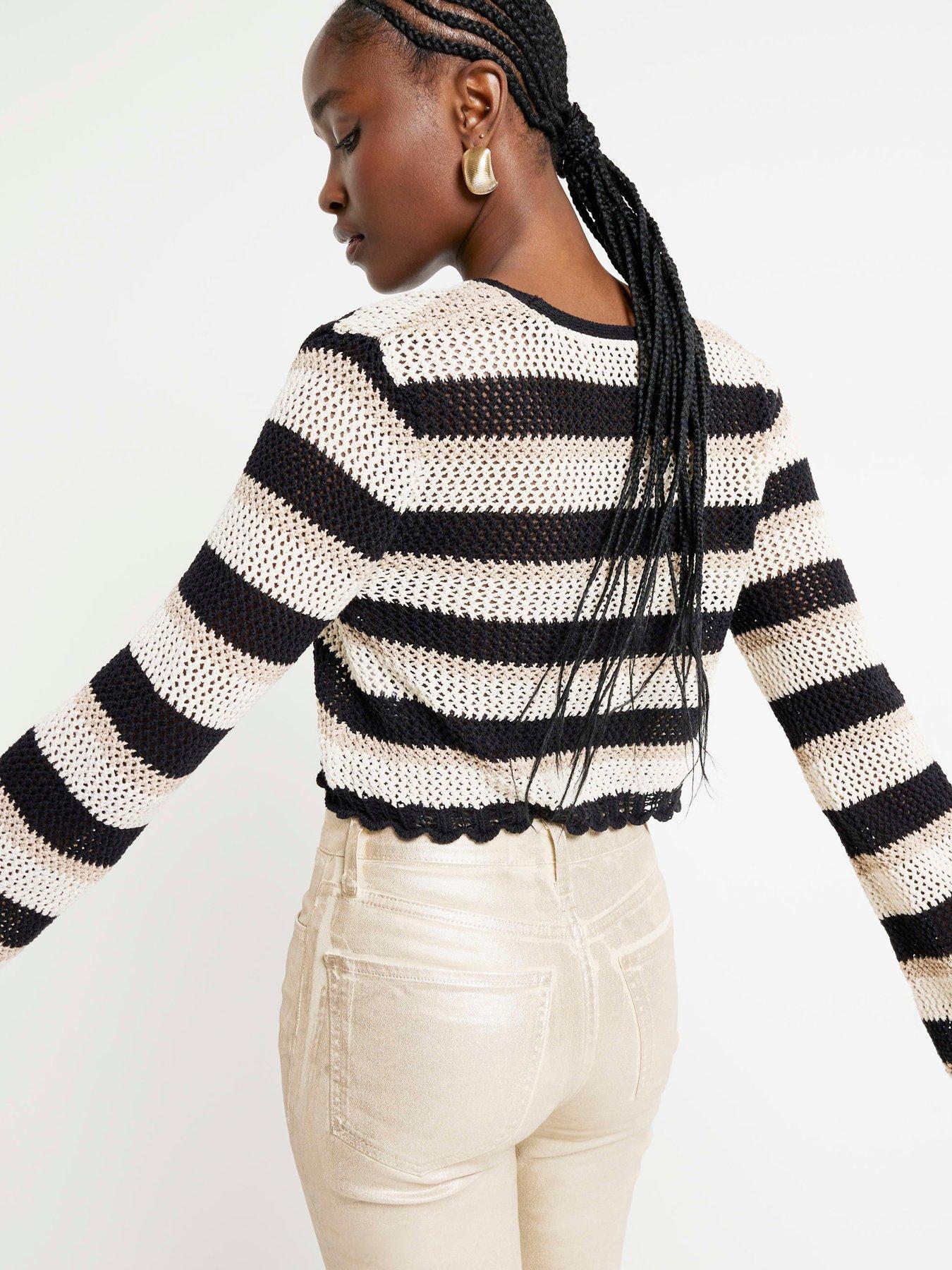 River Island Crochet Stripe Cardigan - Black | Very.co.uk