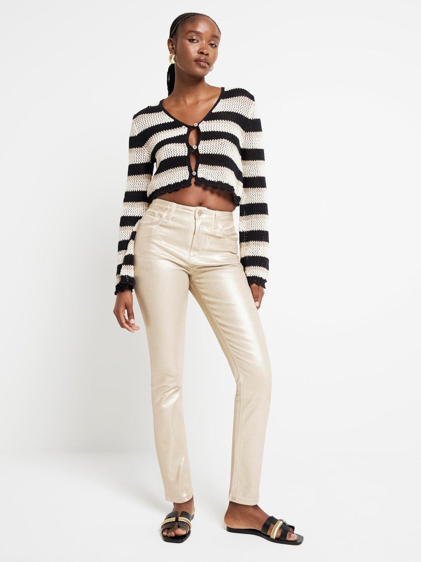 River Island Crochet Stripe Cardigan - Black | Very.co.uk