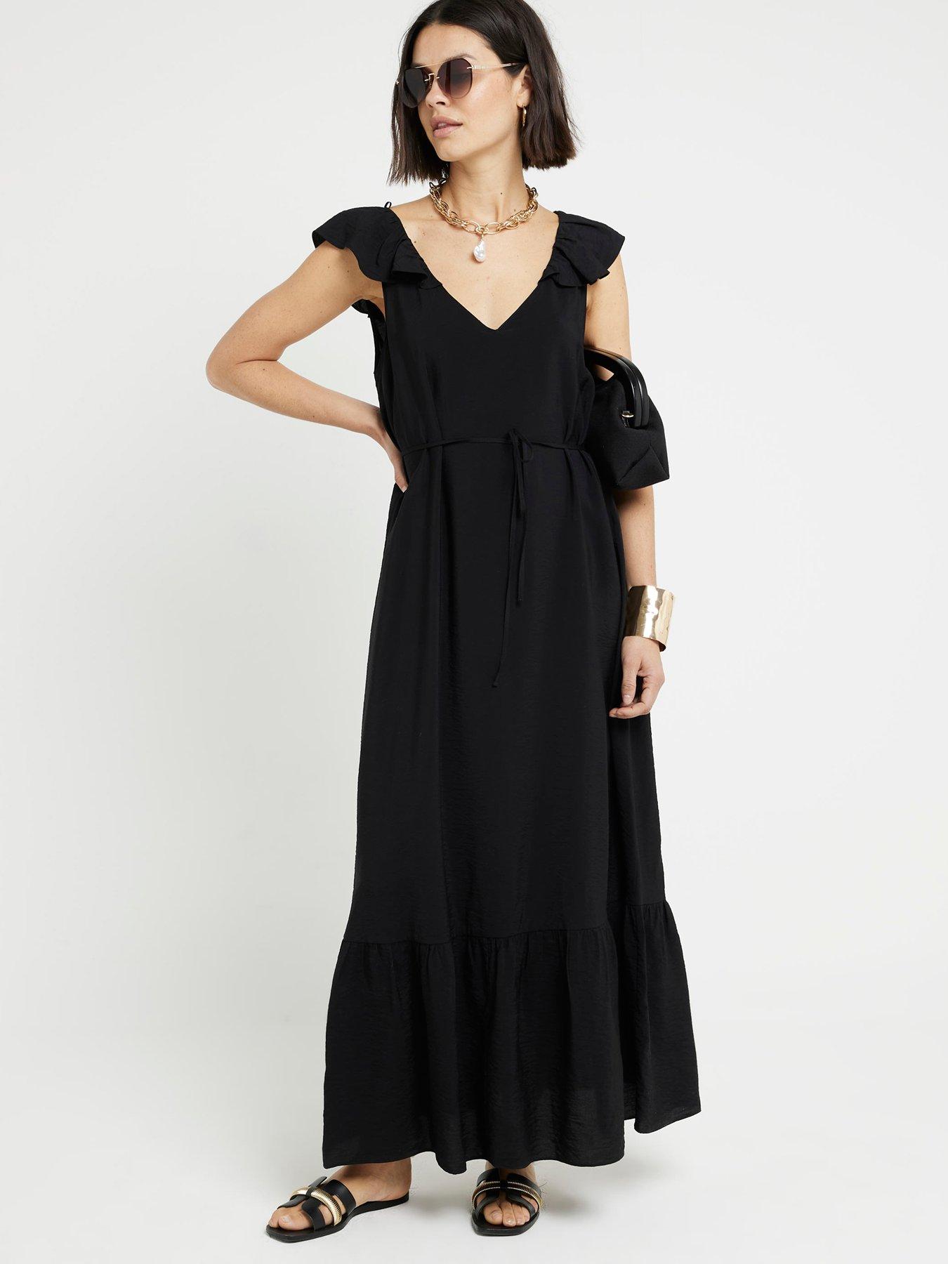 River Island Frilly Belted Maxi Dress - Black