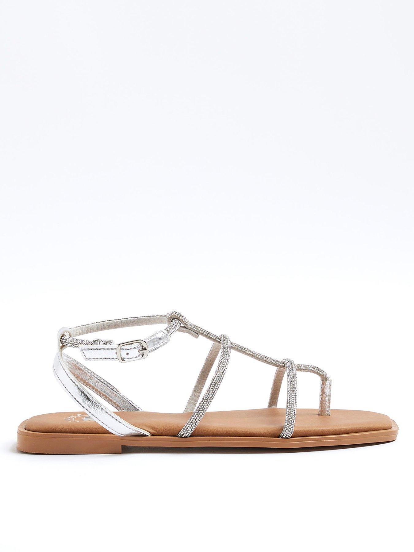 Silver flat gladiator sandals on sale