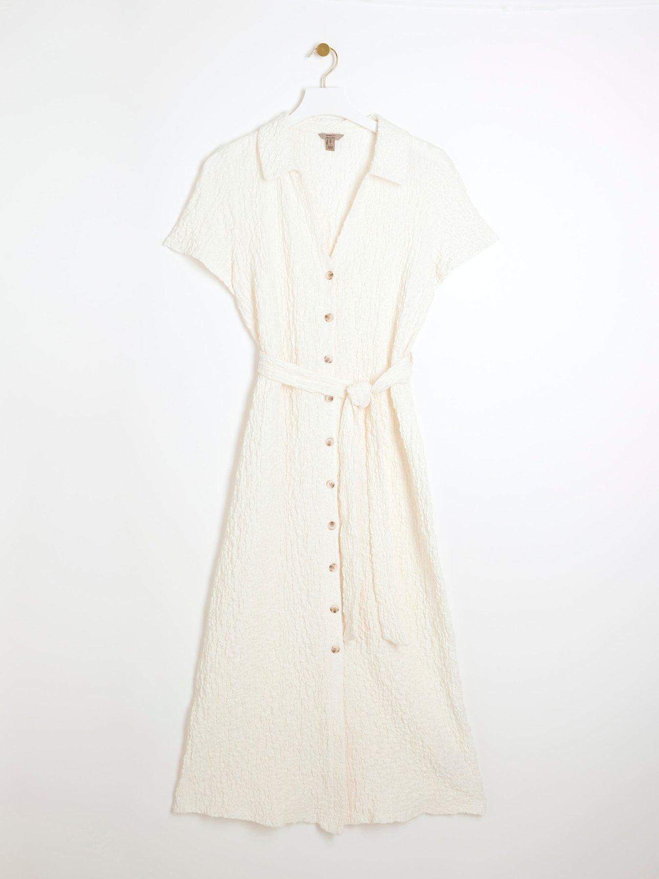 River Island Textured Tie Waist Shirt Dress Cream Very
