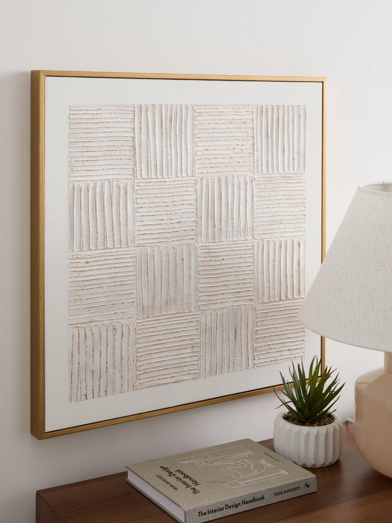 Product photograph of Very Home White Carved Squares Wall Art from very.co.uk