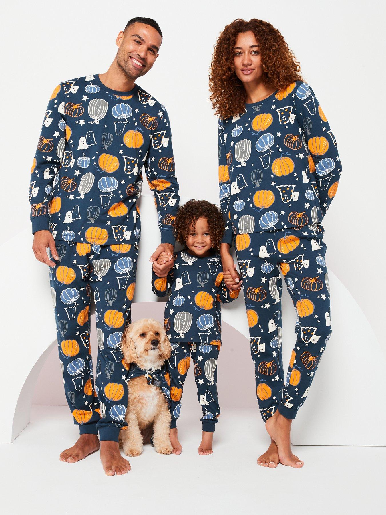 V by Very Women s Family Halloween PJ Printed Pumpkin Long Sleeve Top and Slim Jogger Navy Very