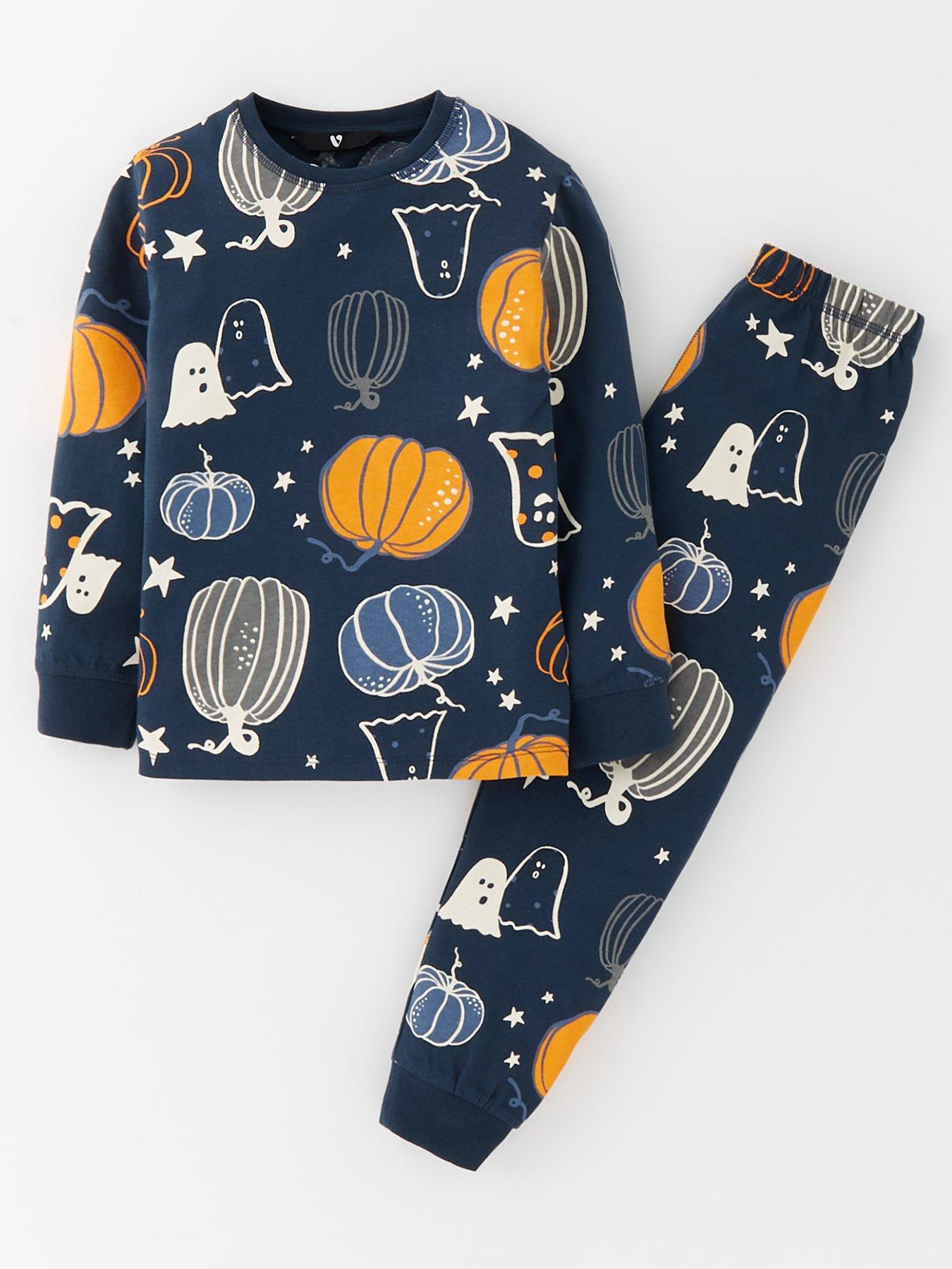 V by Very Kids Family Halloween Pumpkin Printed Pyjama Navy Very