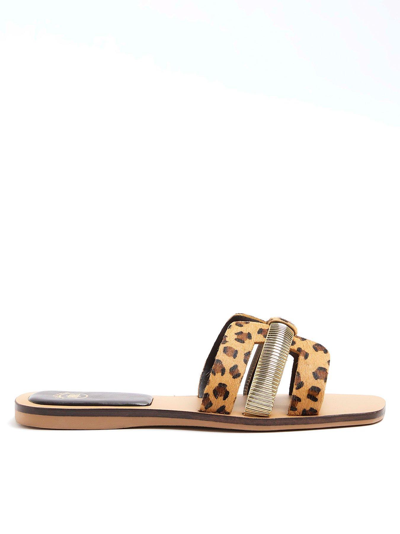 River Island Cut Out Leather Sandal - Dark Beige | Very.co.uk