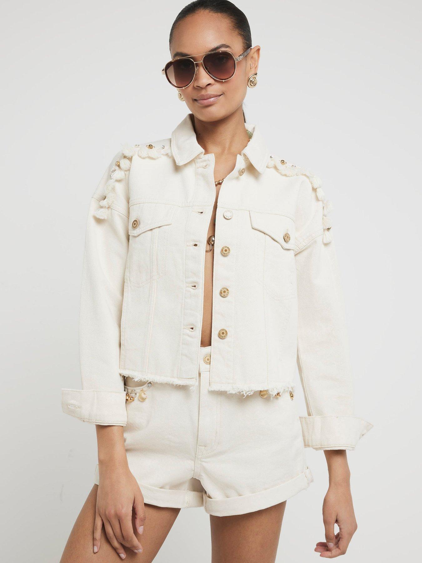 River Island Crochet Denim Jacket Ecru Very