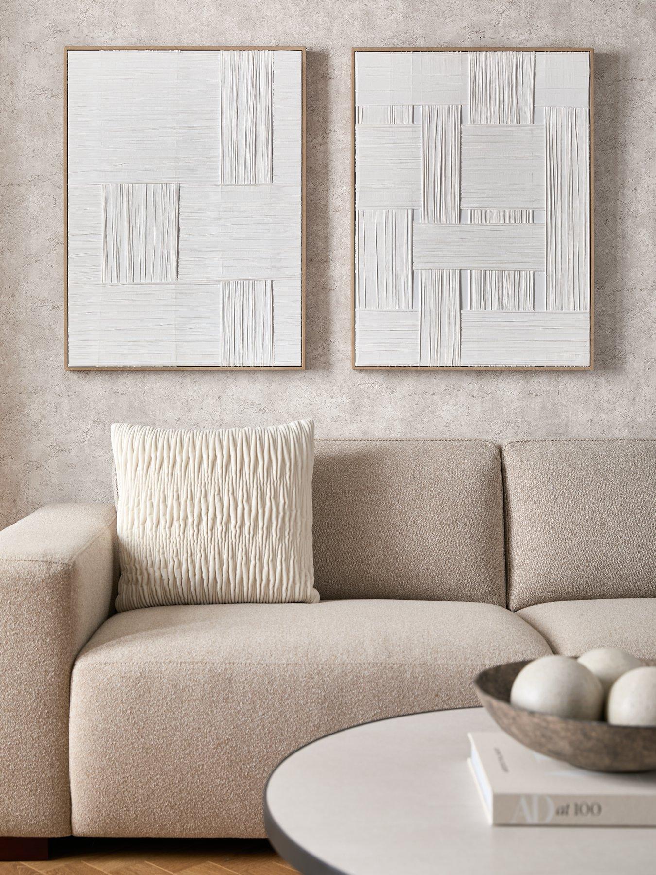 Image 1 of 5 of Michelle Keegan Home Set of 2 White Woven Fabric Canvas 80x60cm