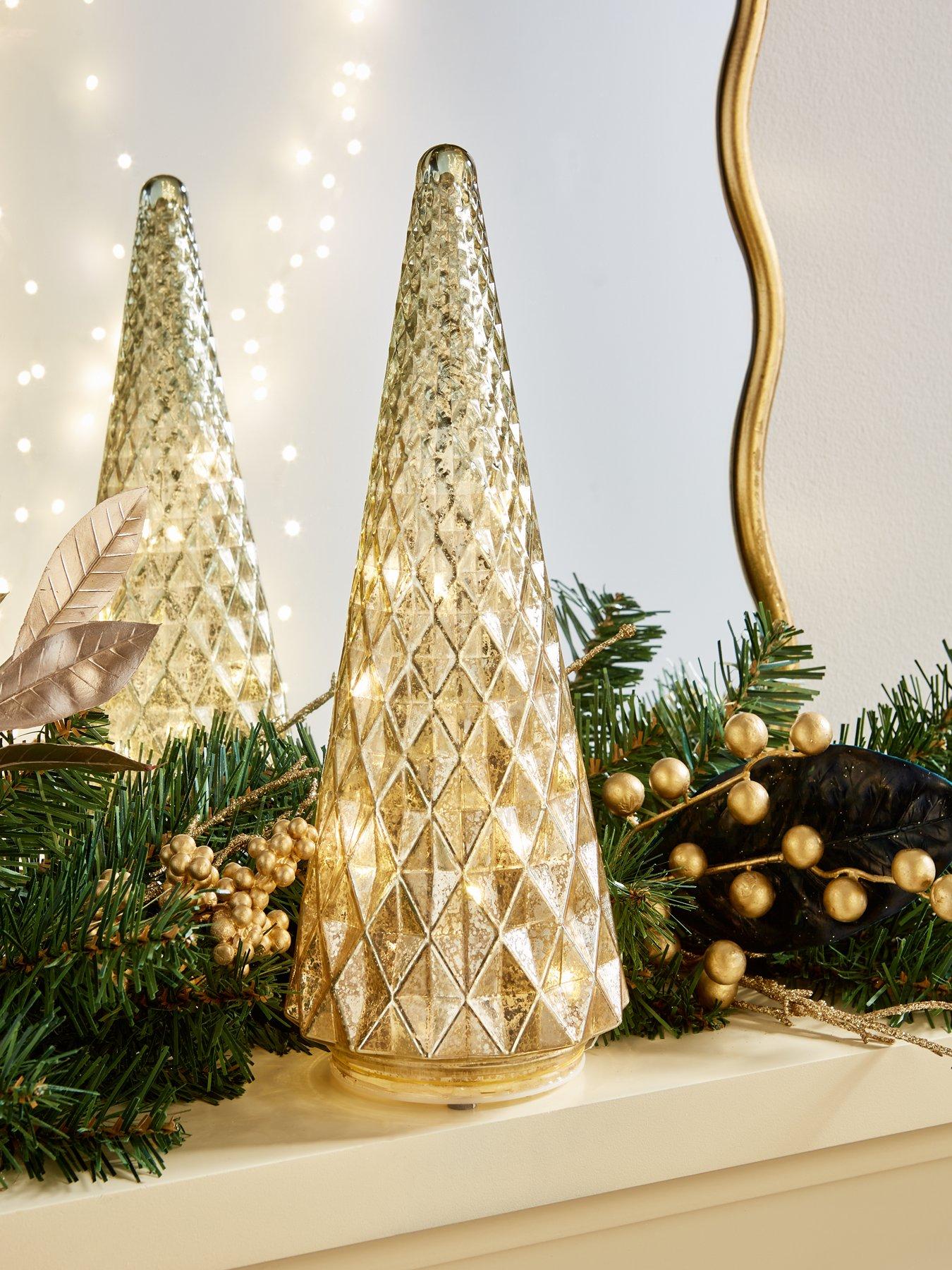 Product photograph of Very Home Gold Light-up Conical Christmas Tree from very.co.uk