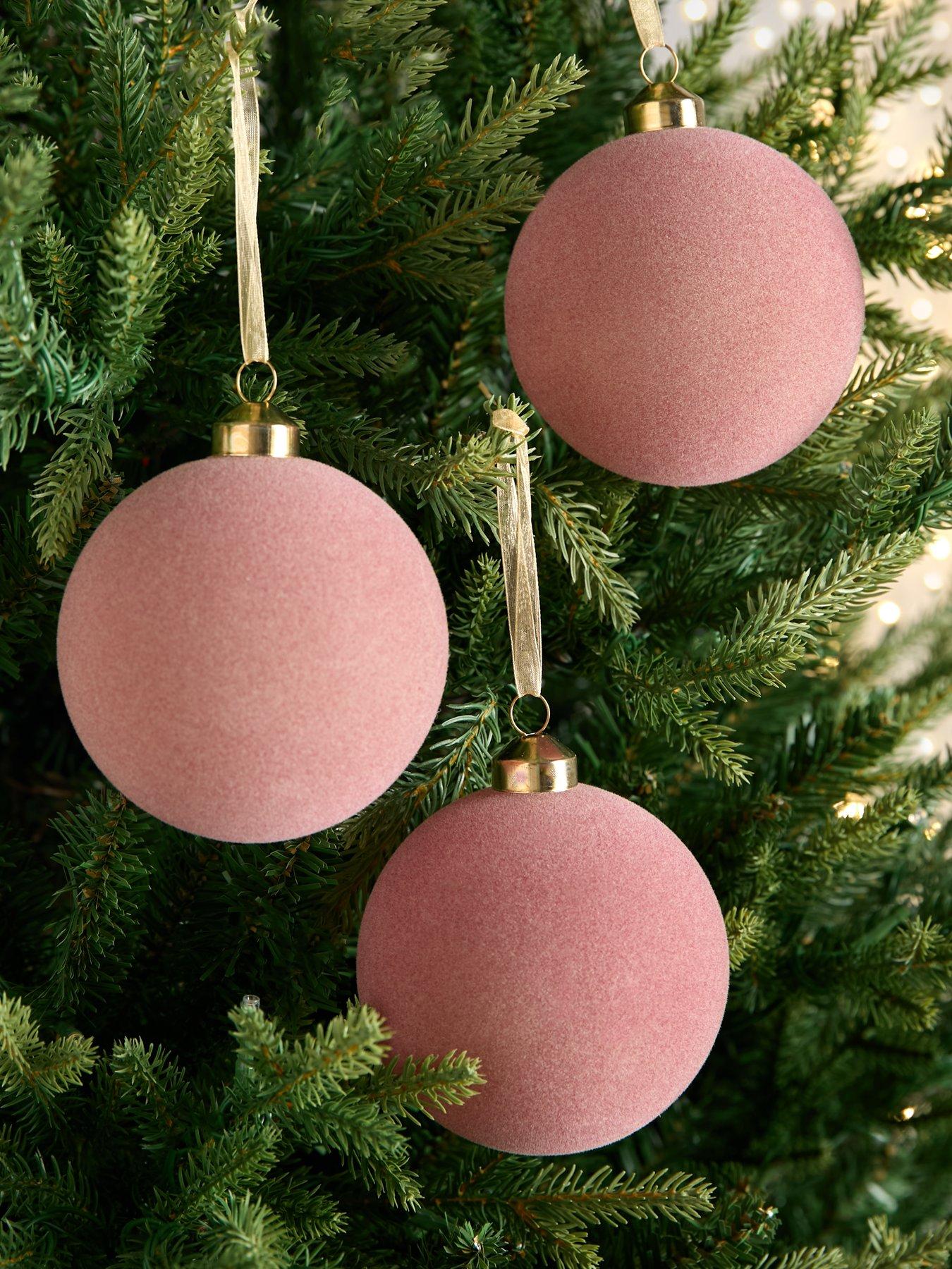 Product photograph of Very Home Set Of 3 Flocked Glass Dusky Pink Baubles from very.co.uk