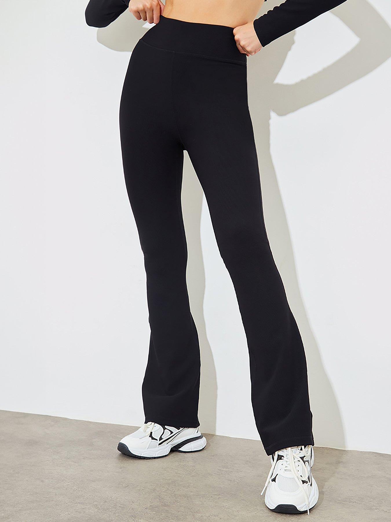 in-the-style-black-high-waist-kick-flare-rib-trouser