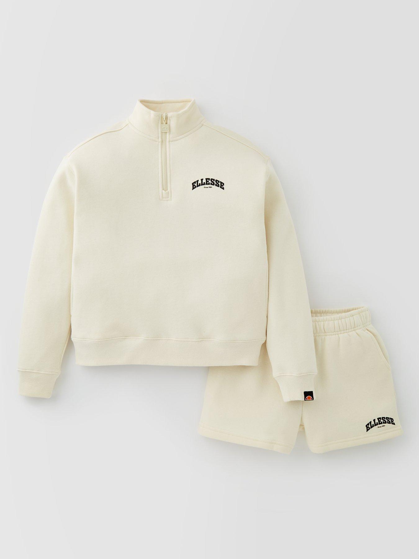 ellesse-junior-girls-pentos-sweatshirt-andnbspshorts-set-off-white