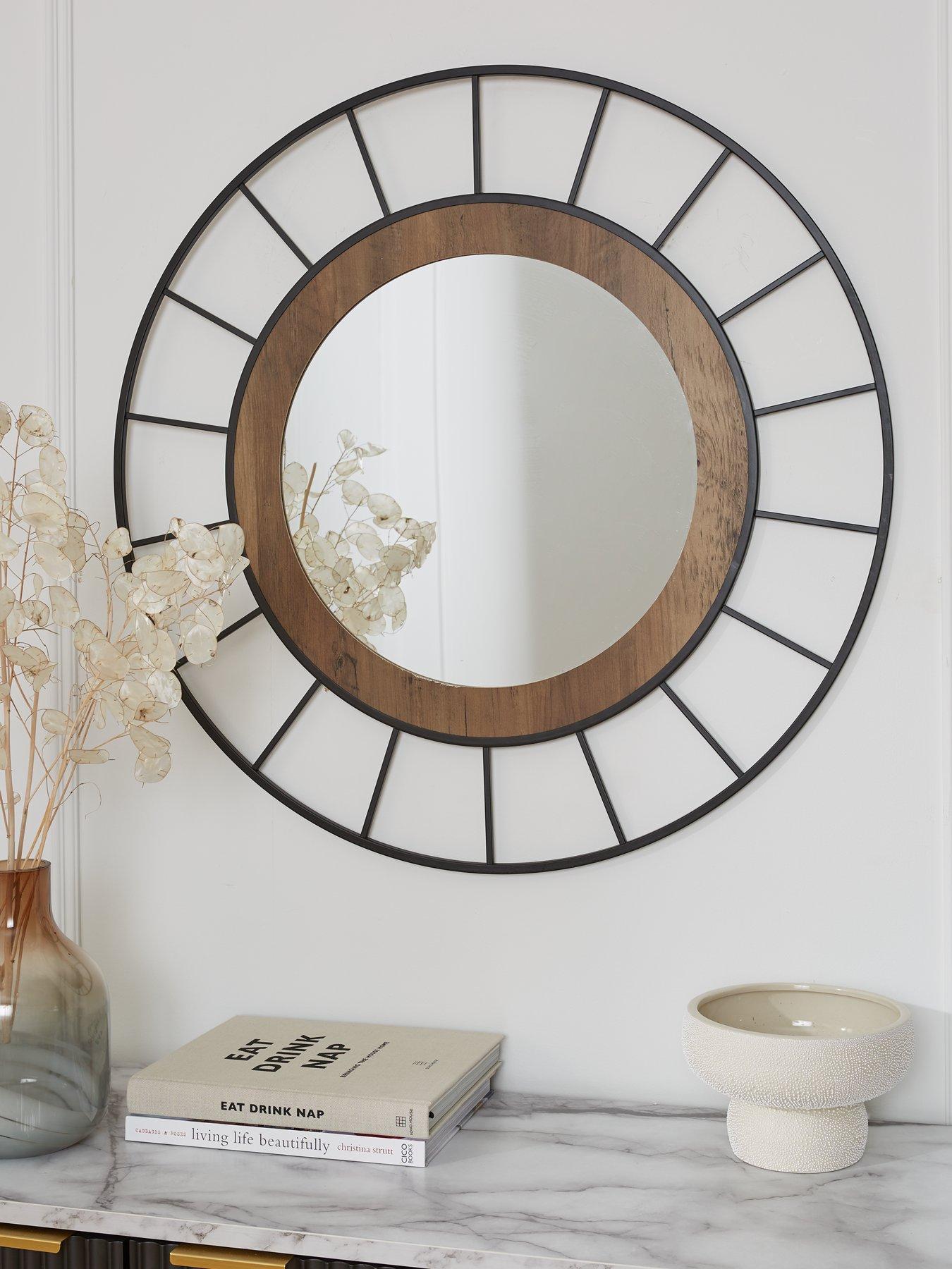 undefined Black Wire Edge Mirror with Wooden Inner Frame 80cm