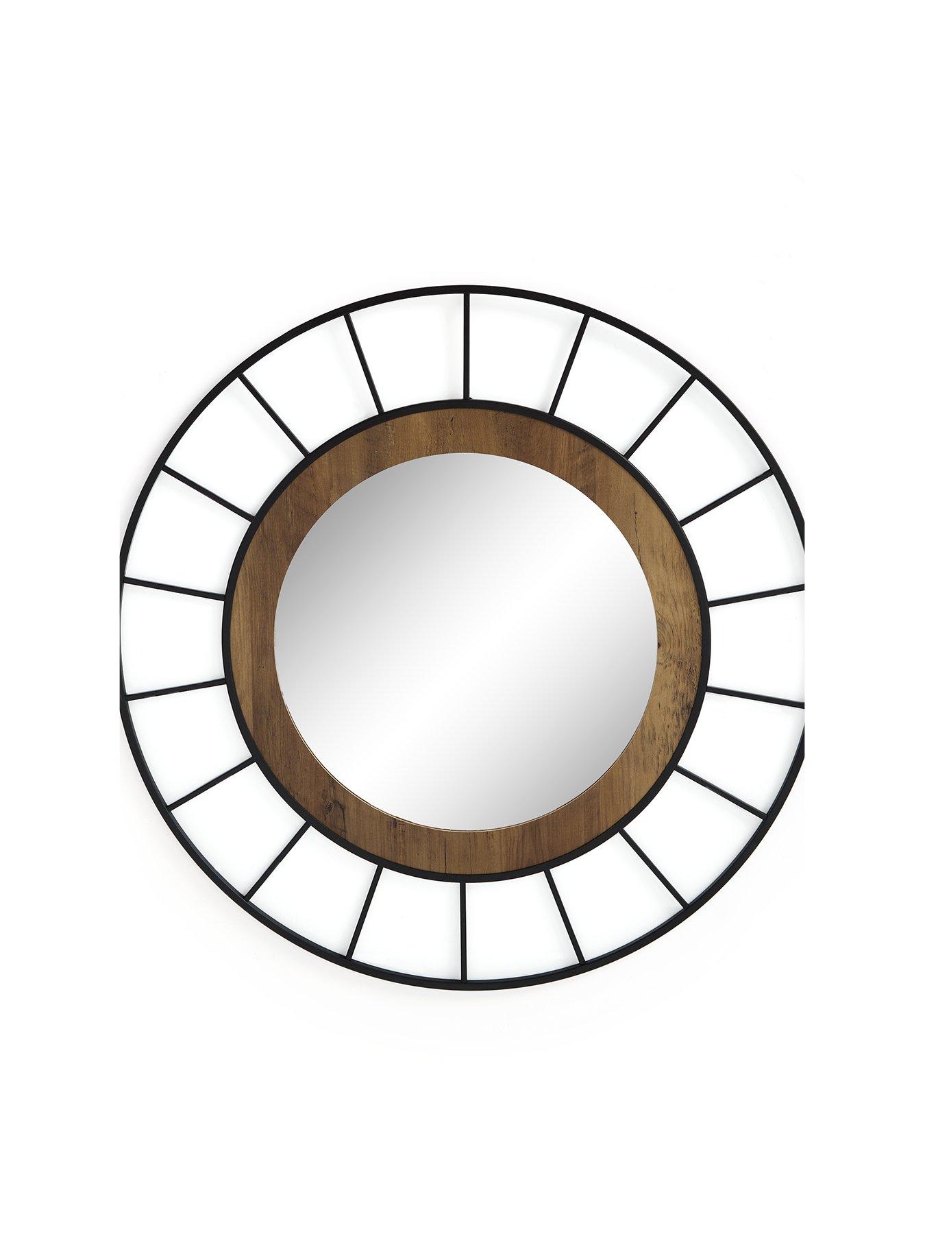 The Very Collection Black Wire Edge Mirror with Wooden Inner Frame 80cm ...