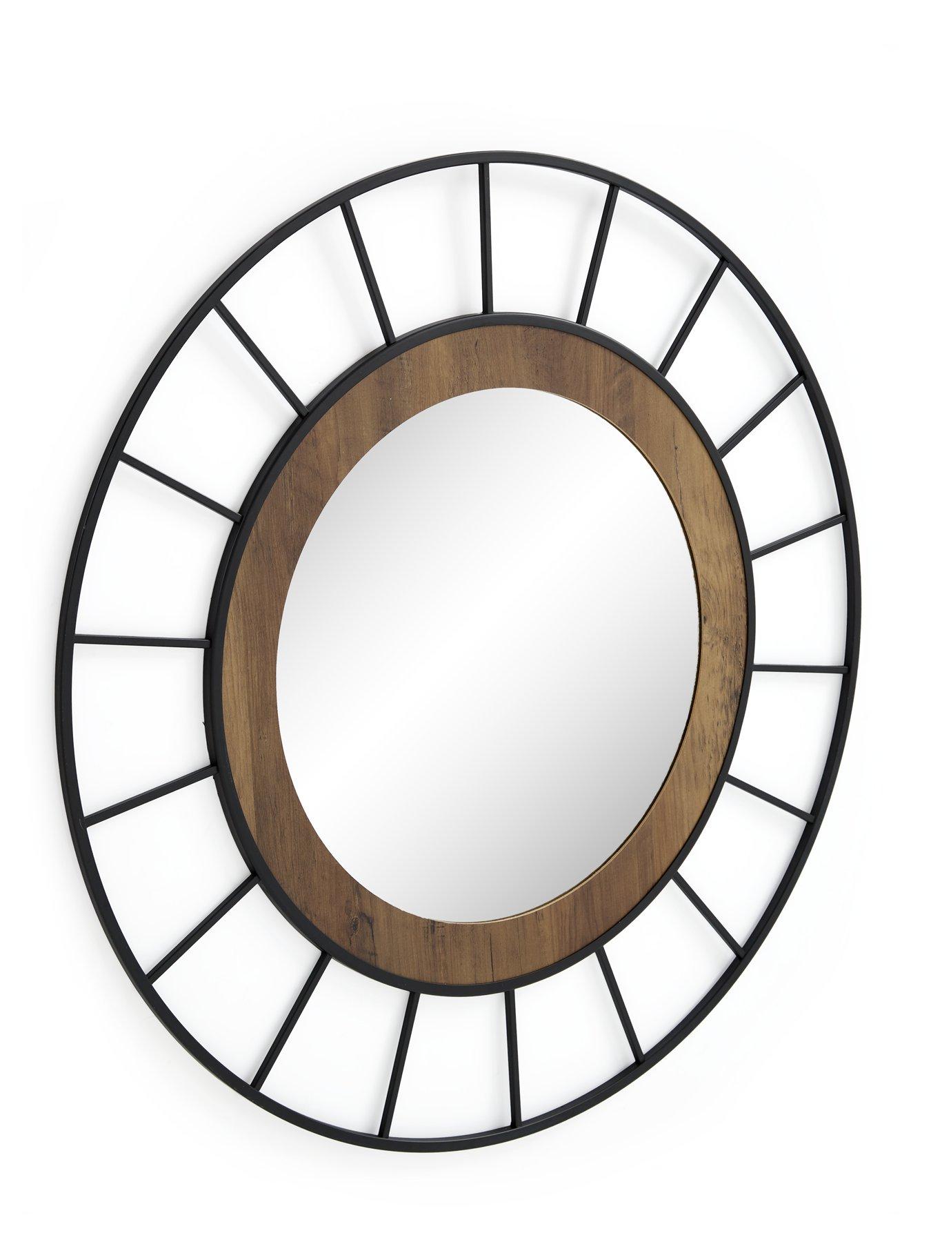 The Very Collection Black Wire Edge Mirror with Wooden Inner Frame 80cm ...