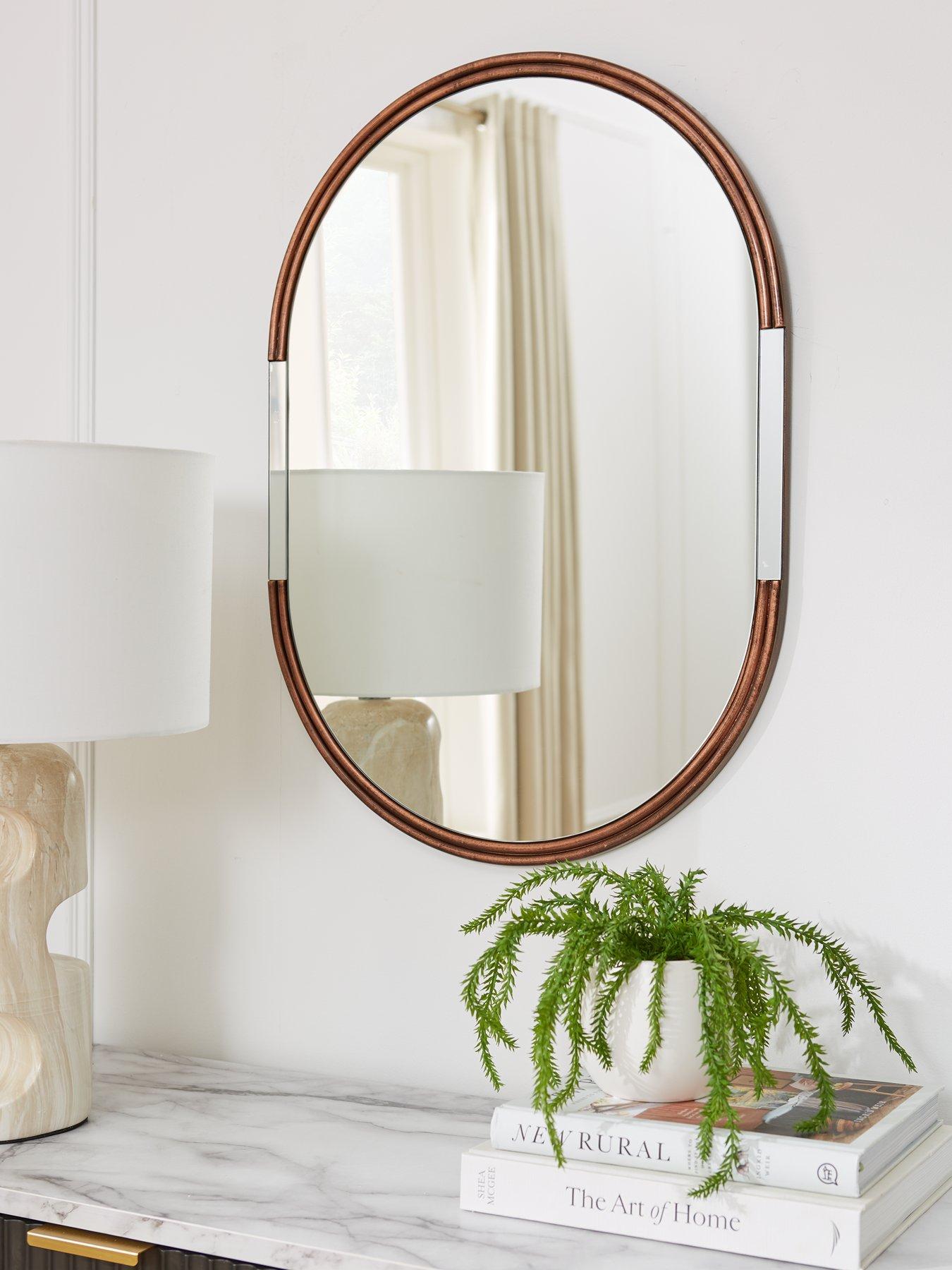 Product photograph of Very Home Wooden Chrome Oval Mirror 70x50cm from very.co.uk