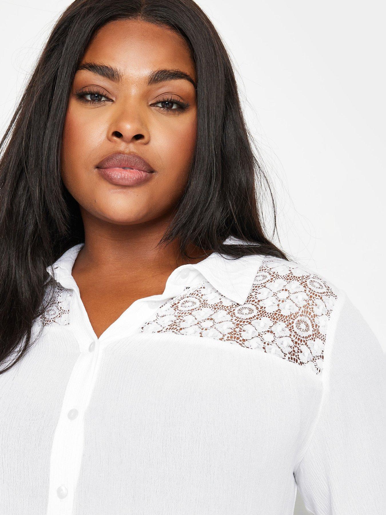 Yours Curve Boho Long Sleeve Tiered Shirt White Very